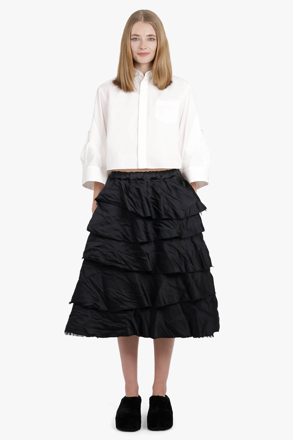 CROP SHIRT WITH BALLOON SLEEVE DETAIL | OFF WHITE - 4