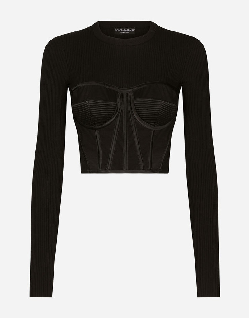 Fine-rib viscose bustier sweater 1
