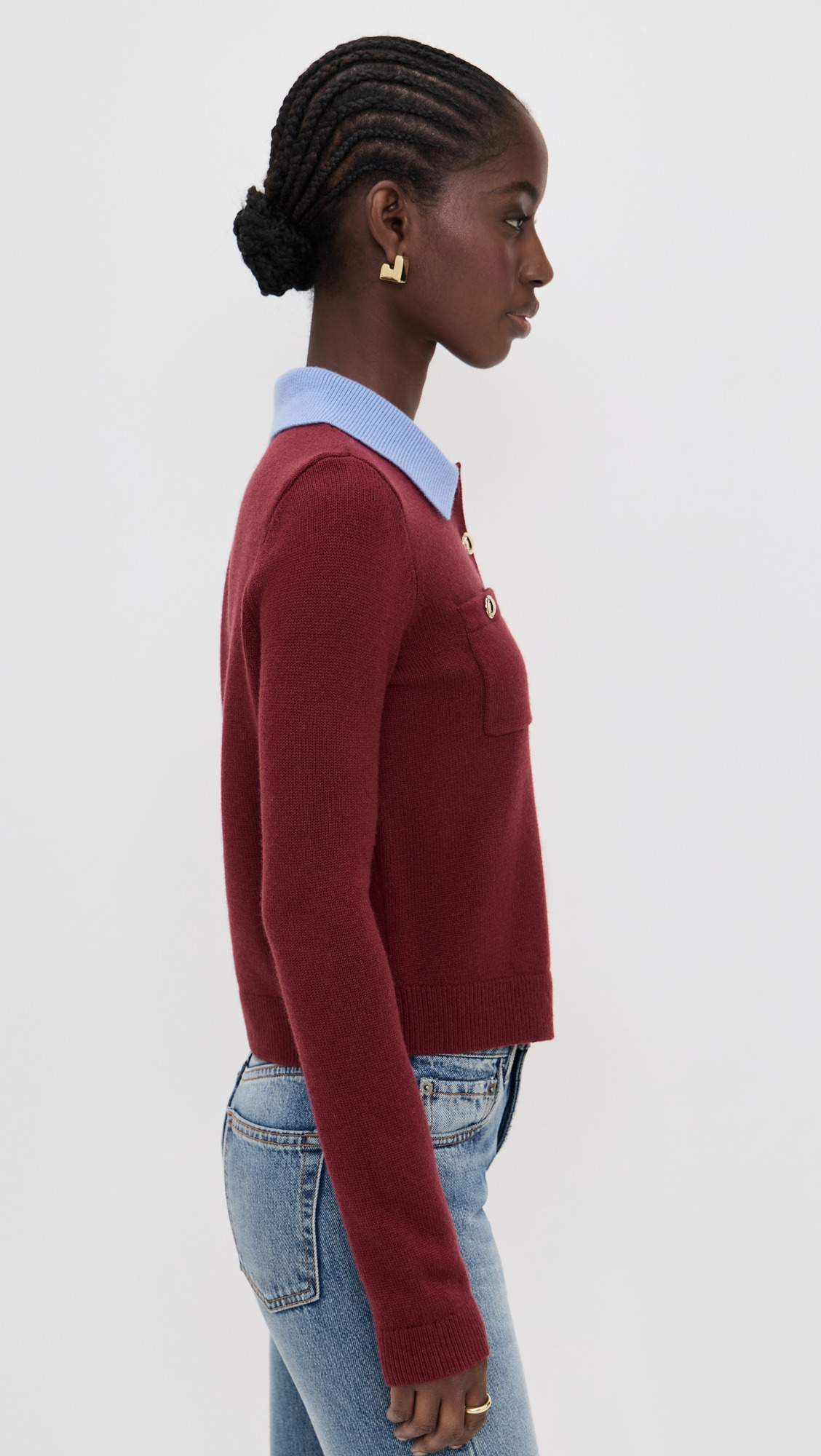 Burgundy Contrast Collar Knit Top - 3
