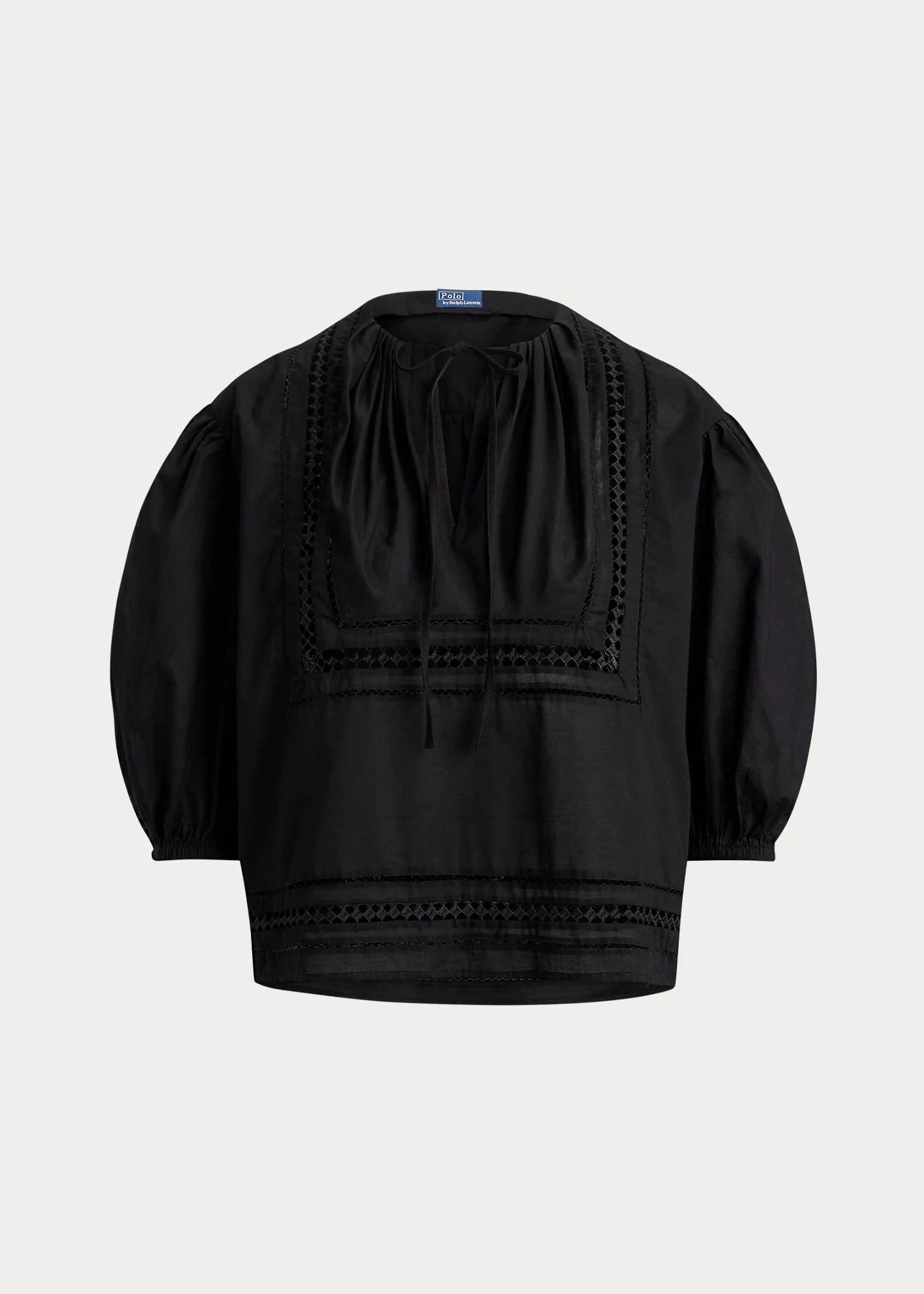 Women's Lace-Trim Cotton Shirt - Polo Black - 1