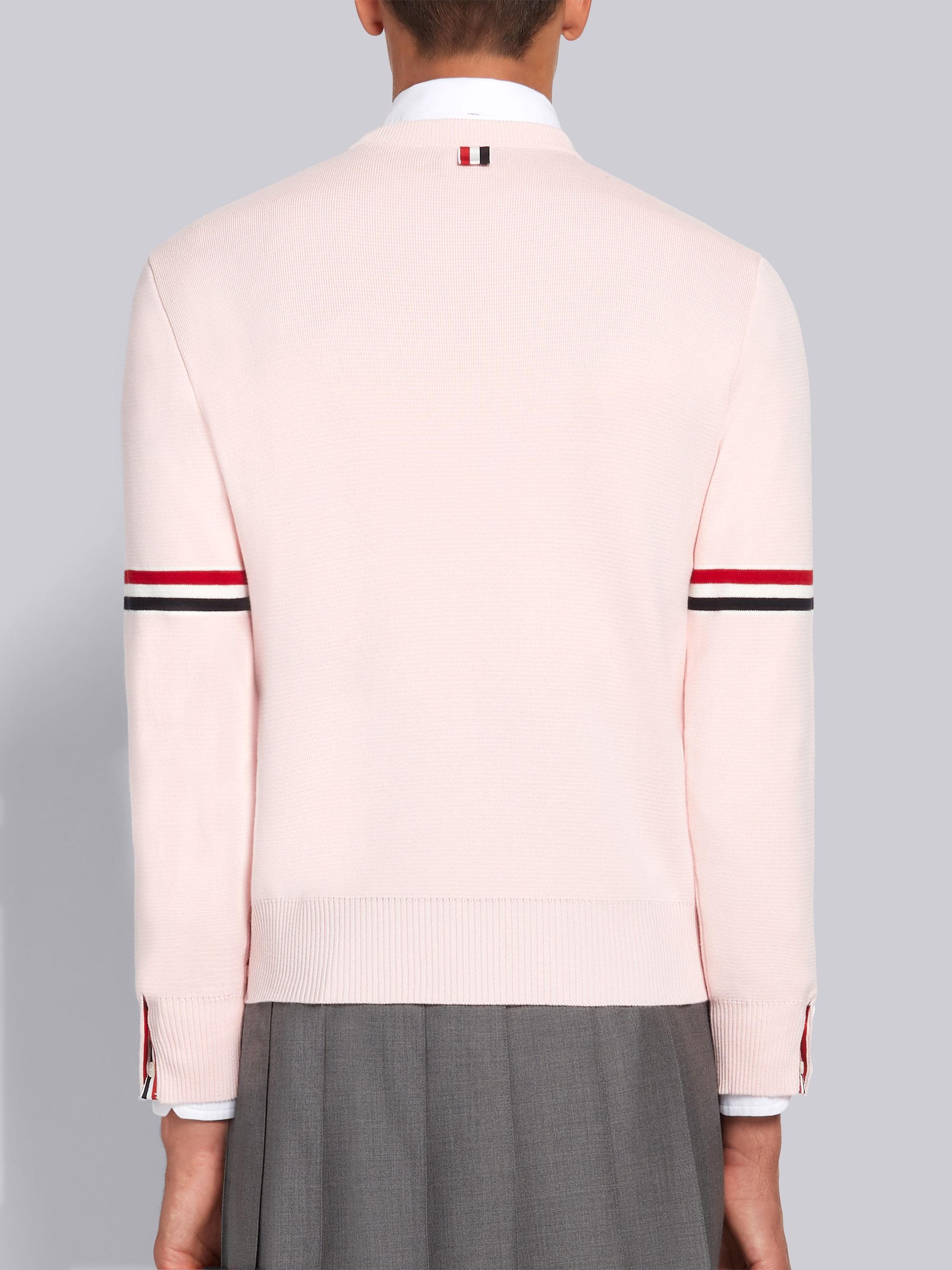 Pink Cotton Milano Stitch Stripe Armband Crewneck Pullover - 3