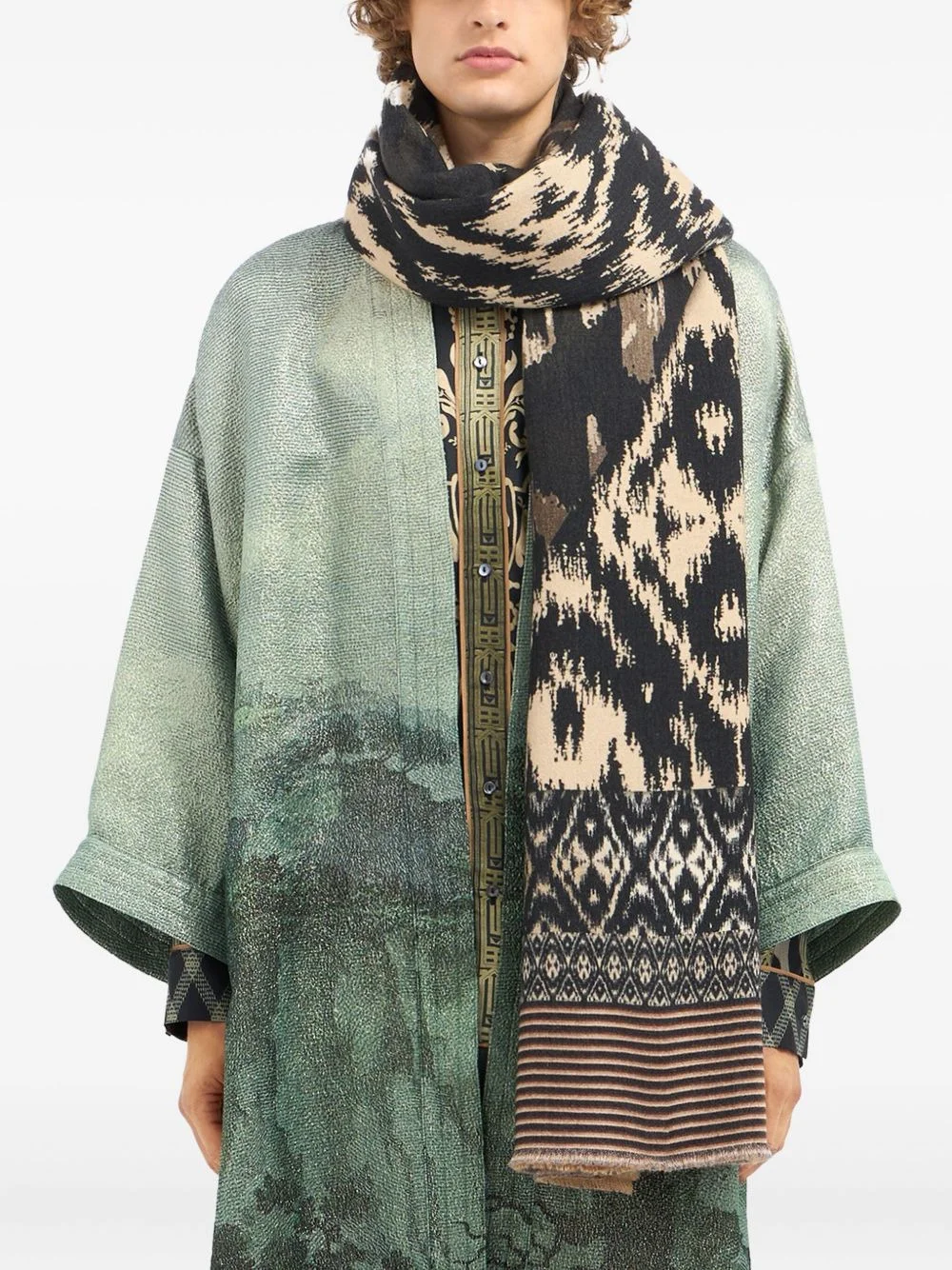 abstract-pattern frayed scarf - 1