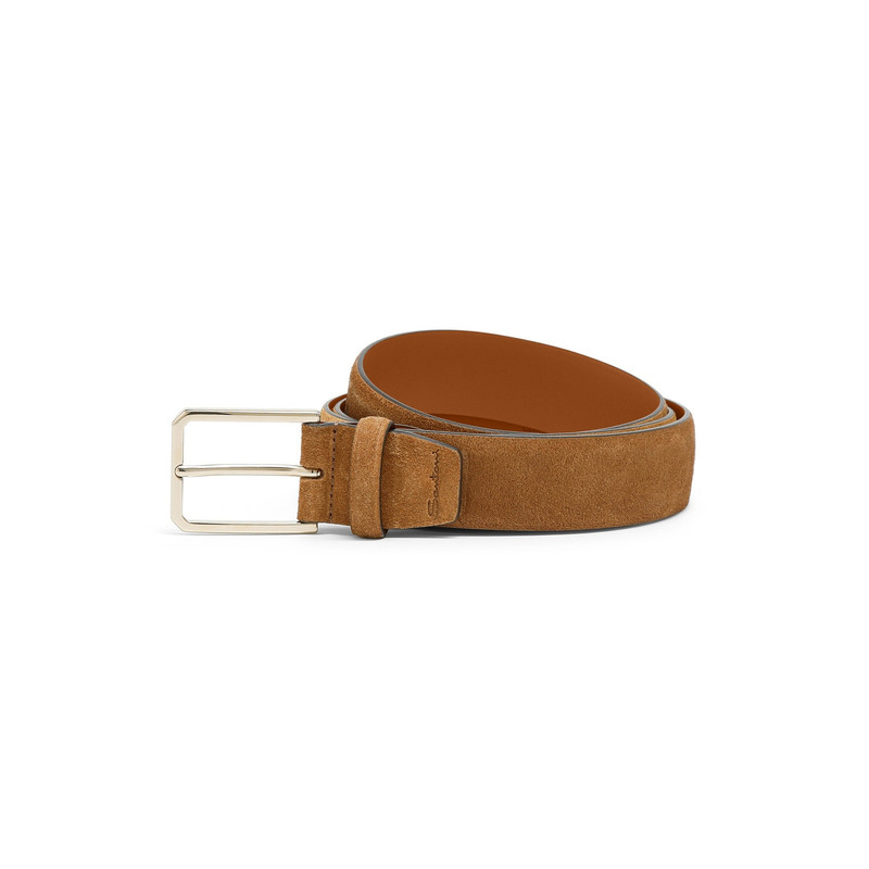 Men's light brown suede adjustable belt 1