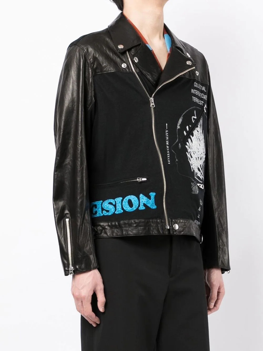 graphic-print leather biker jacket - 3