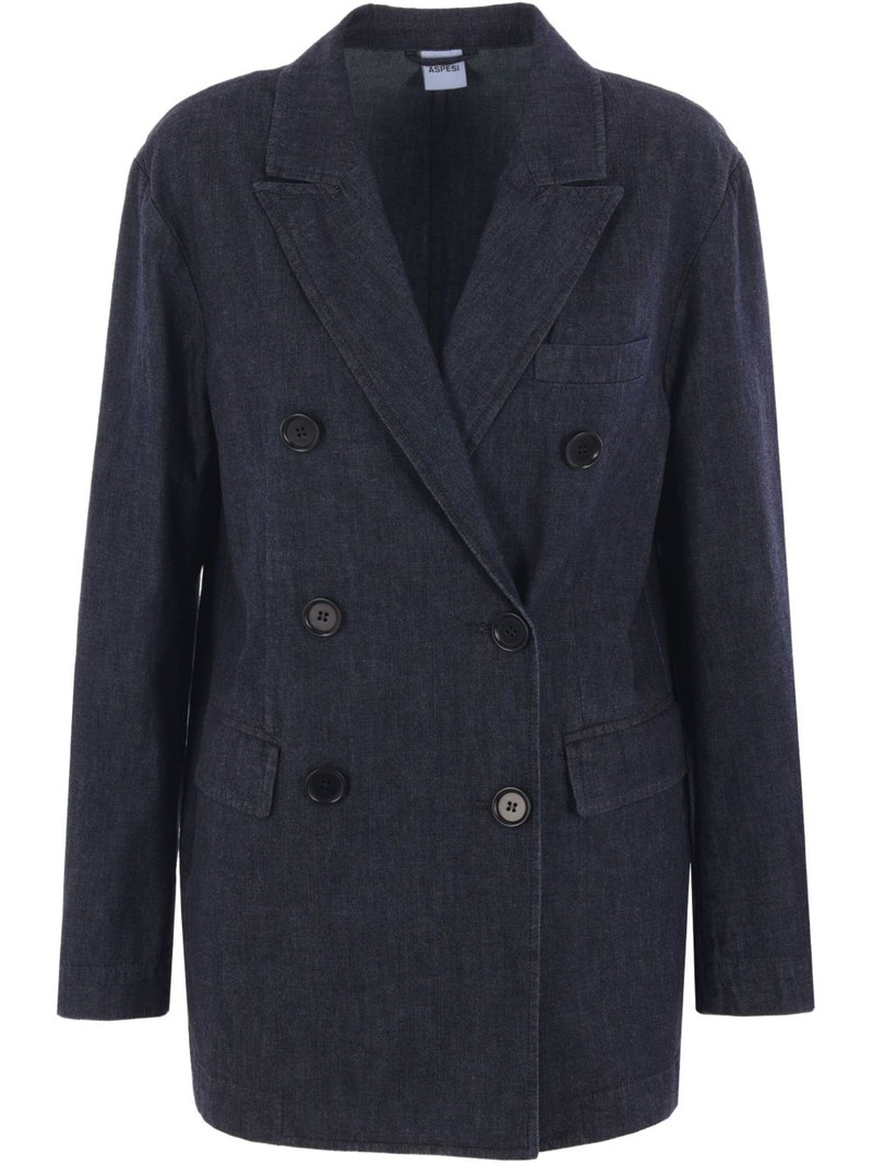 double-breasted denim blazer 1