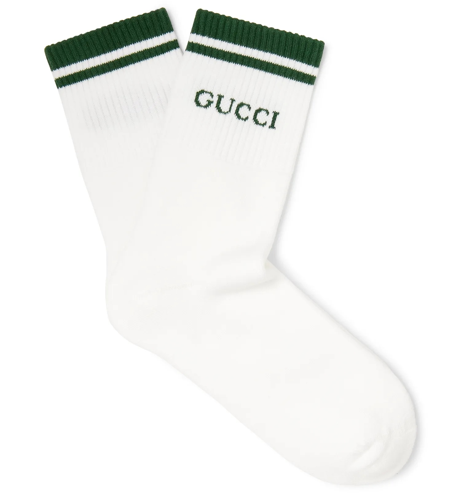 Logo-Intarsia Ribbed Stretch Cotton-Blend Socks - 1