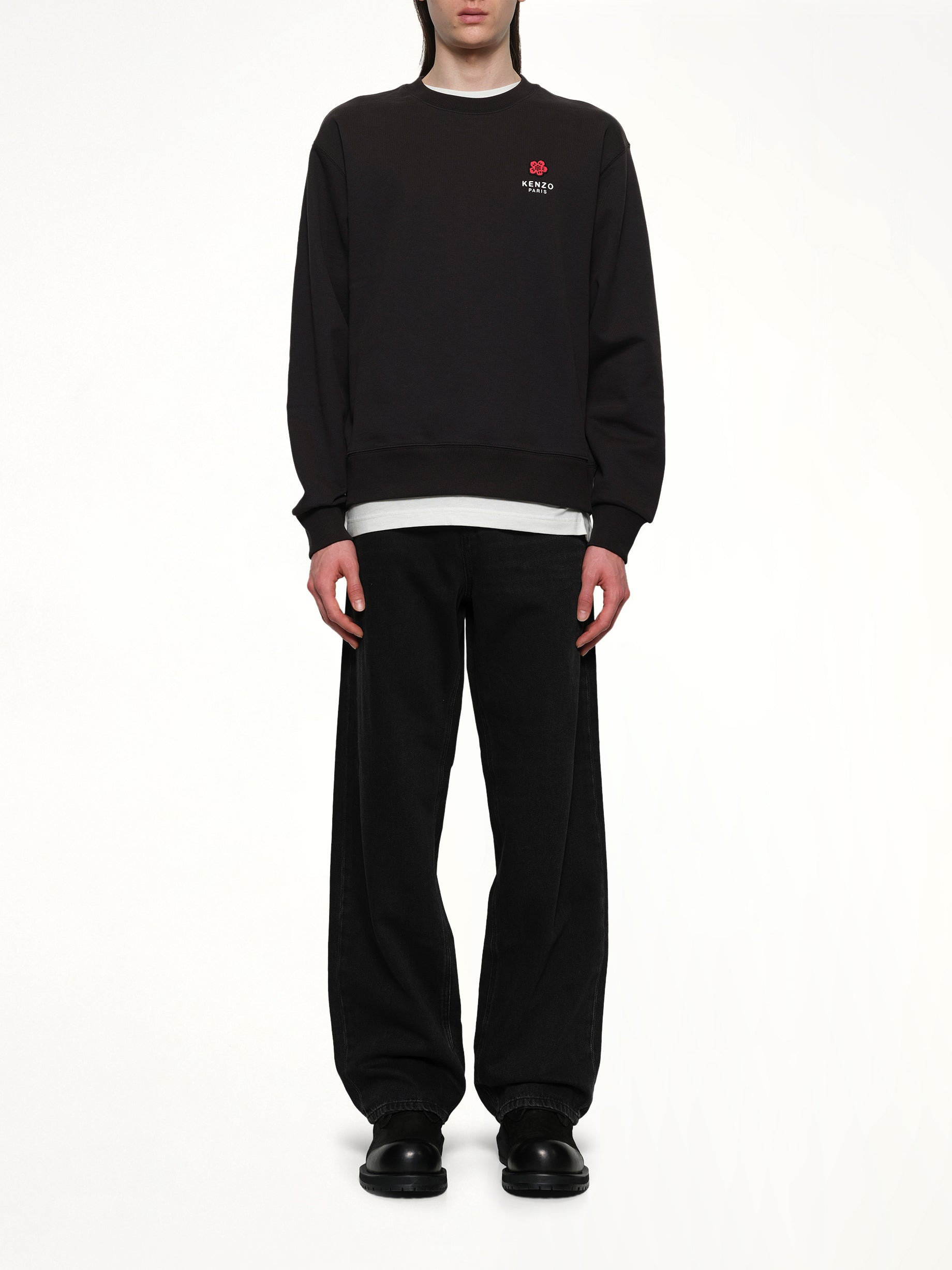 Gots Boke Flower Embroidered Classic Sweatshirt in Black - 7