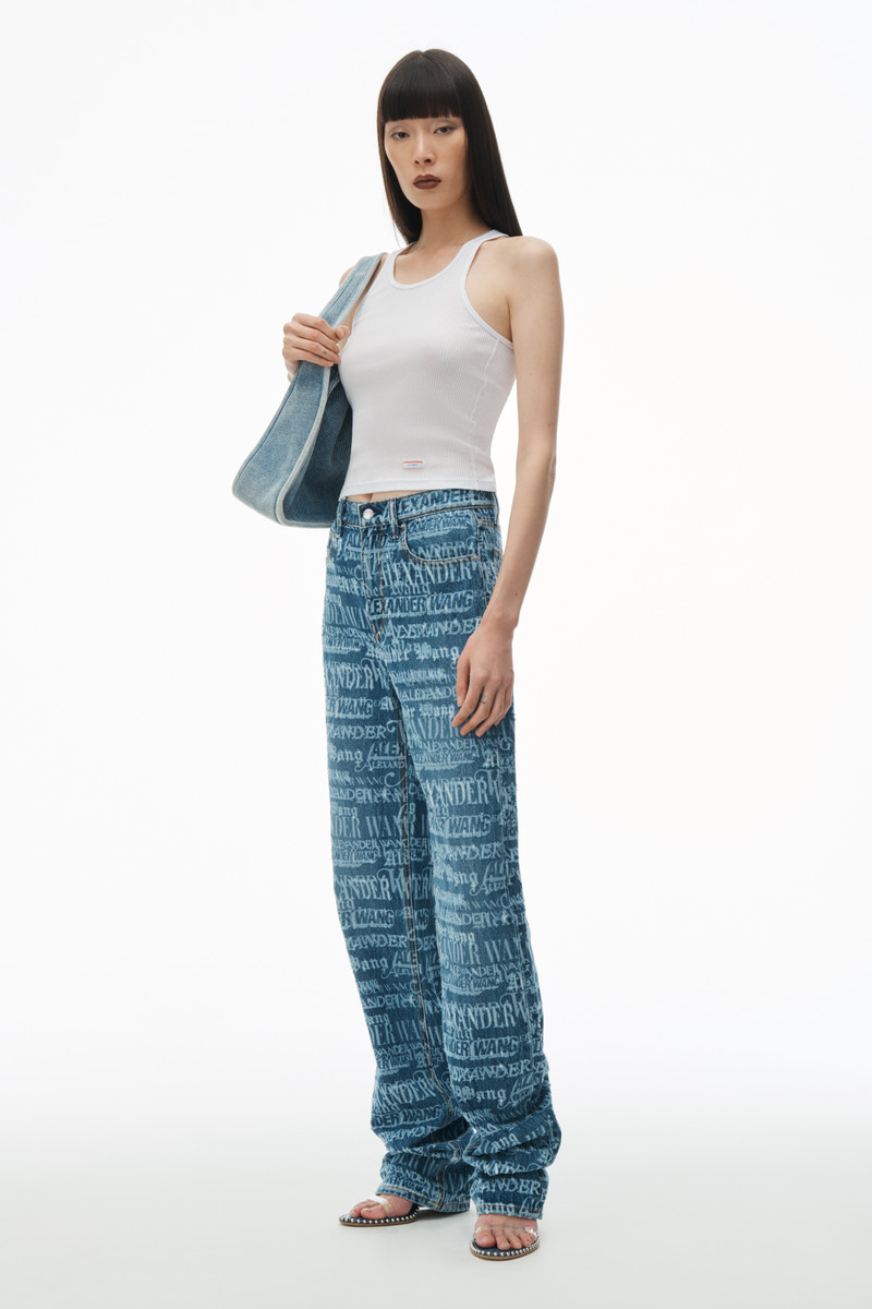 Alexander Wang Ez Mid Rise Straight Leg Jean with Newsprint Logo outlook