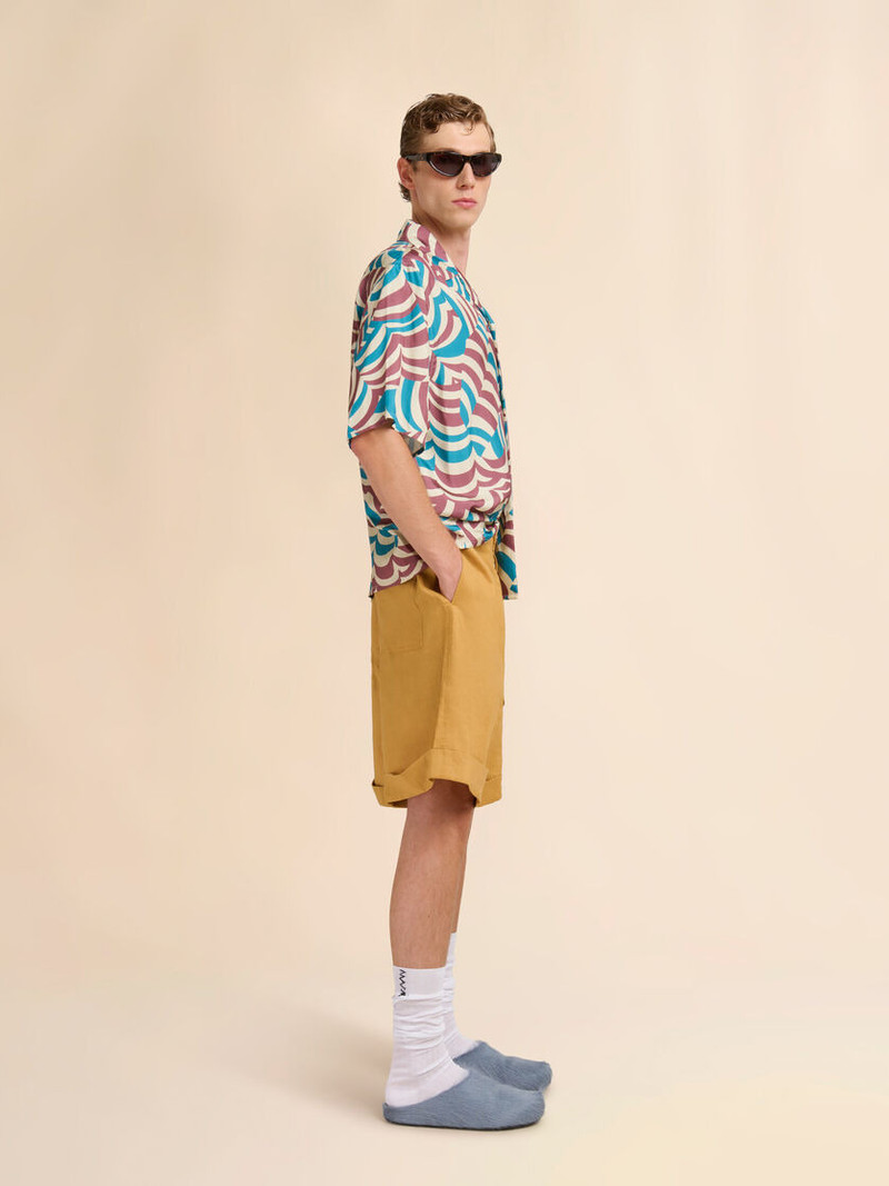 BROWN AND TURQUOISE TWILL BOWLING SHIRT WITH YOYO PRINT 5
