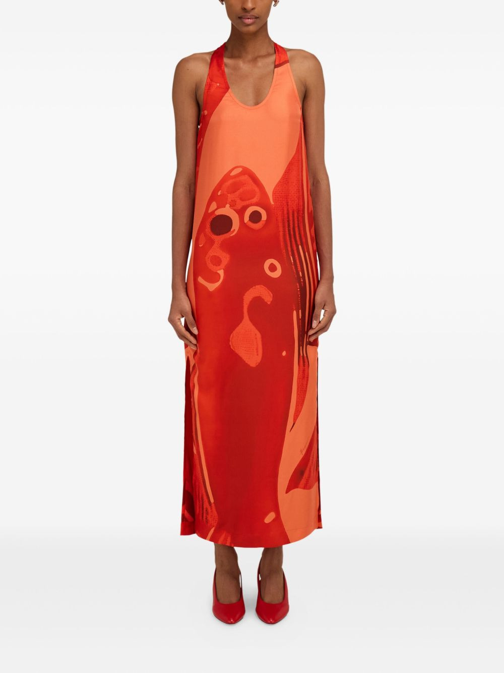 carp-motif silk maxi dress - 2