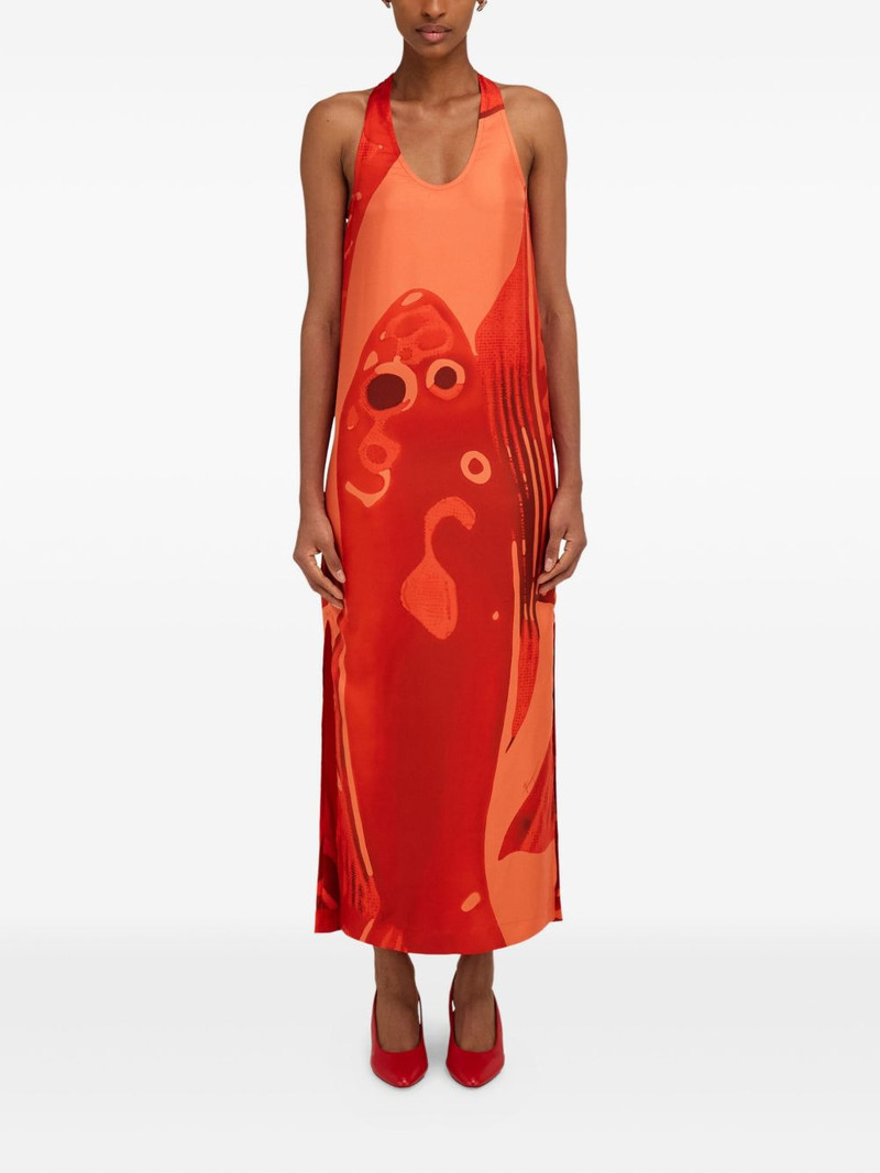 FERRAGAMO carp-motif silk maxi dress outlook