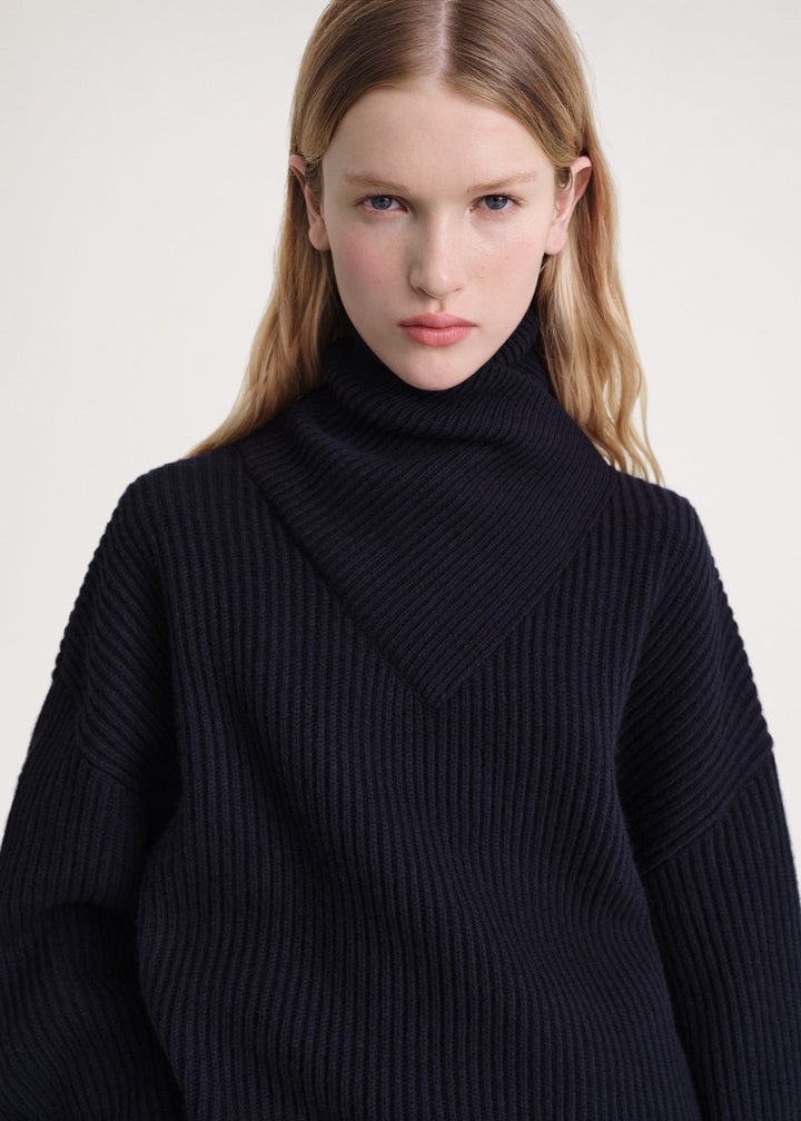 Wrapped-neck knit navy - 5