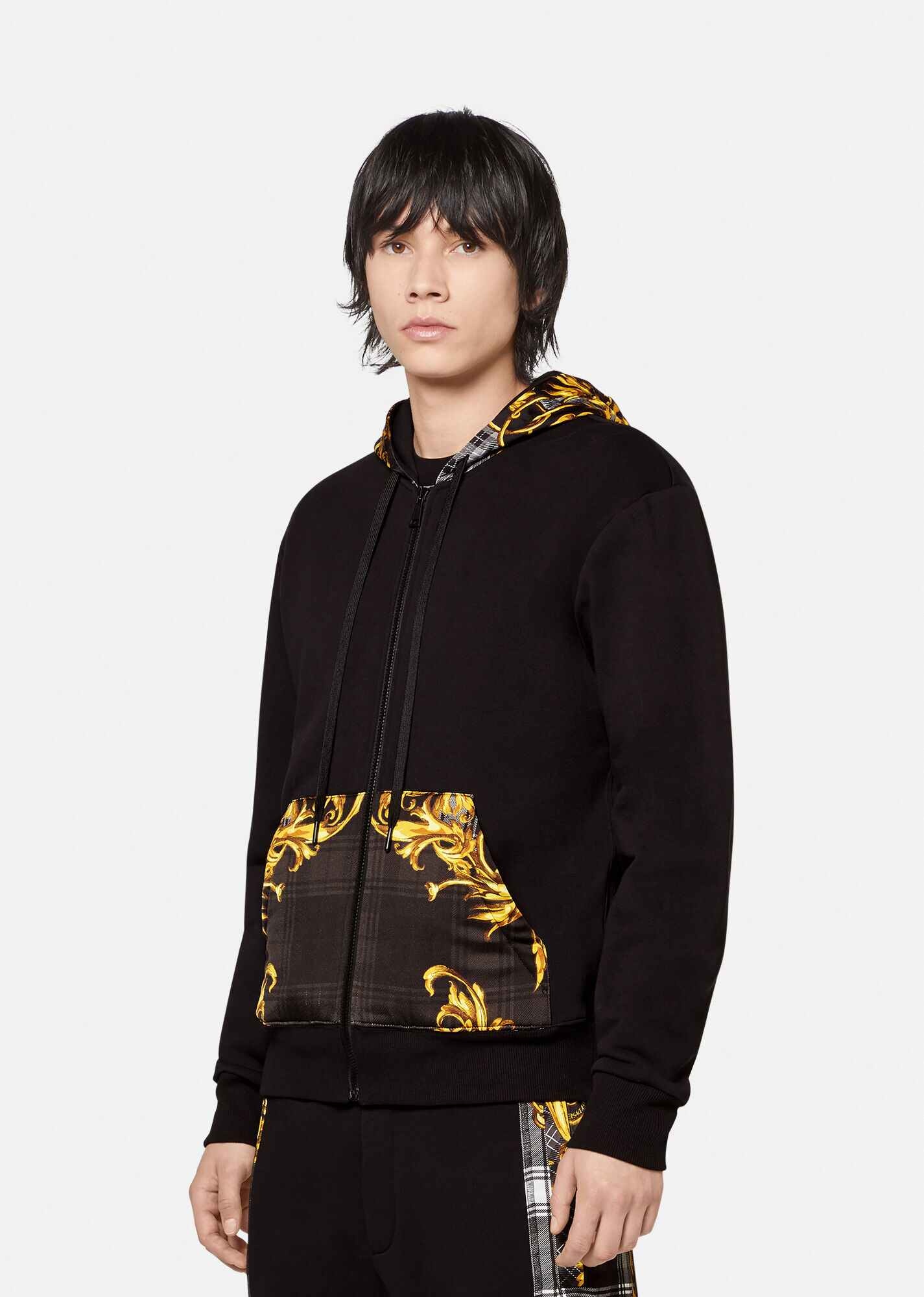 Tartan Baroque Print Accent Hoodie - 2