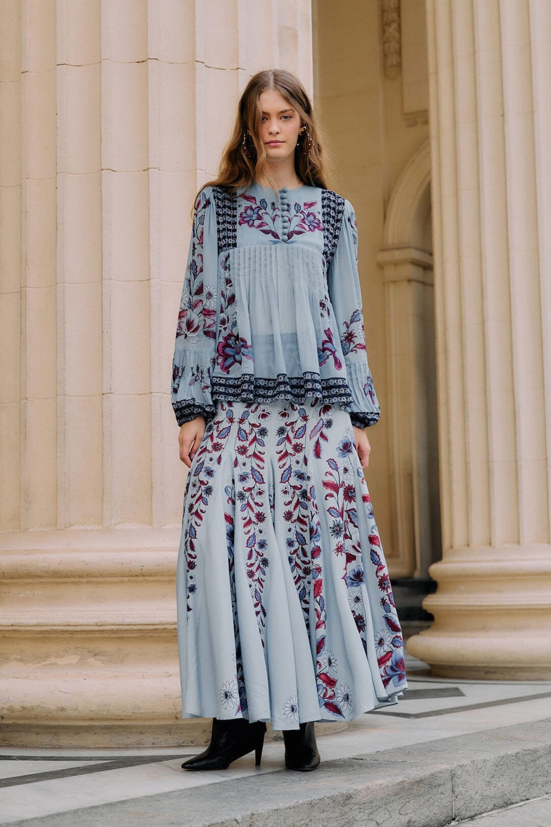 Soft Blue Marcelle Pleated Maxi Skirt 1