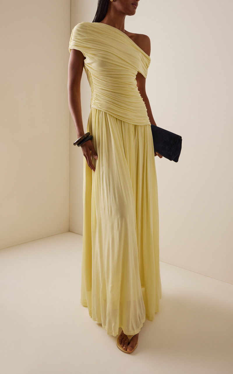 SIMKHAI Rhiannon Ruched Midi Dress yellow outlook