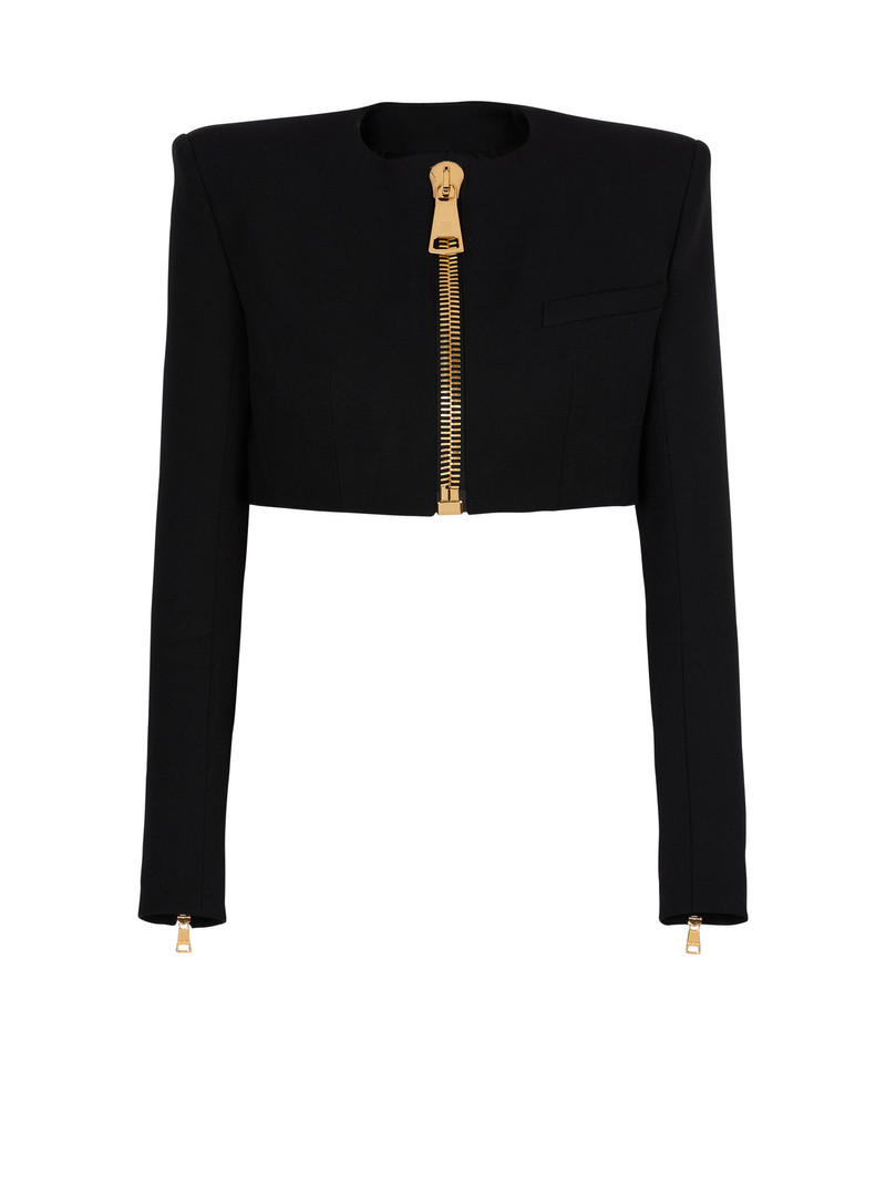 Cropped jacket in grain de poudre wool 1