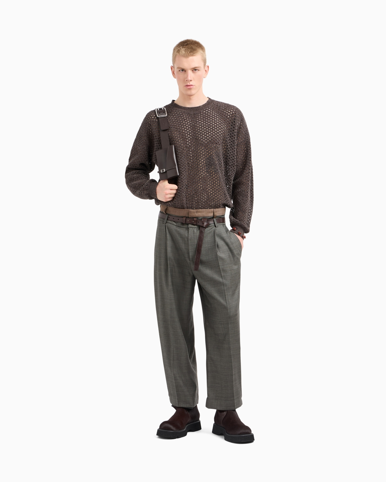 SUPER 130’S BASKETWEAVE-EFFECT VIRGIN WOOL CANVAS TROUSERS - 4
