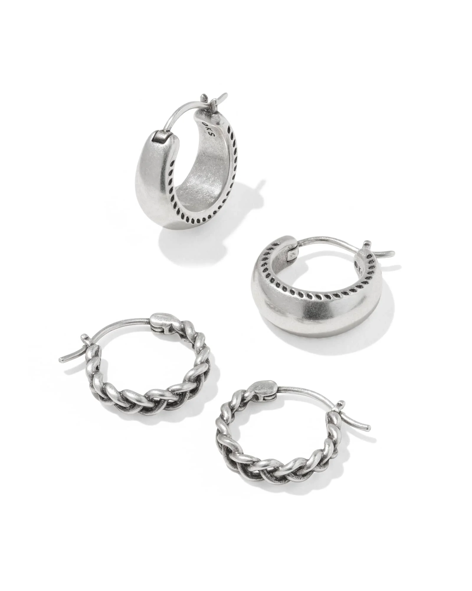 Gabriella Vintage Silver Set of 2 Huggie Earrings - 1