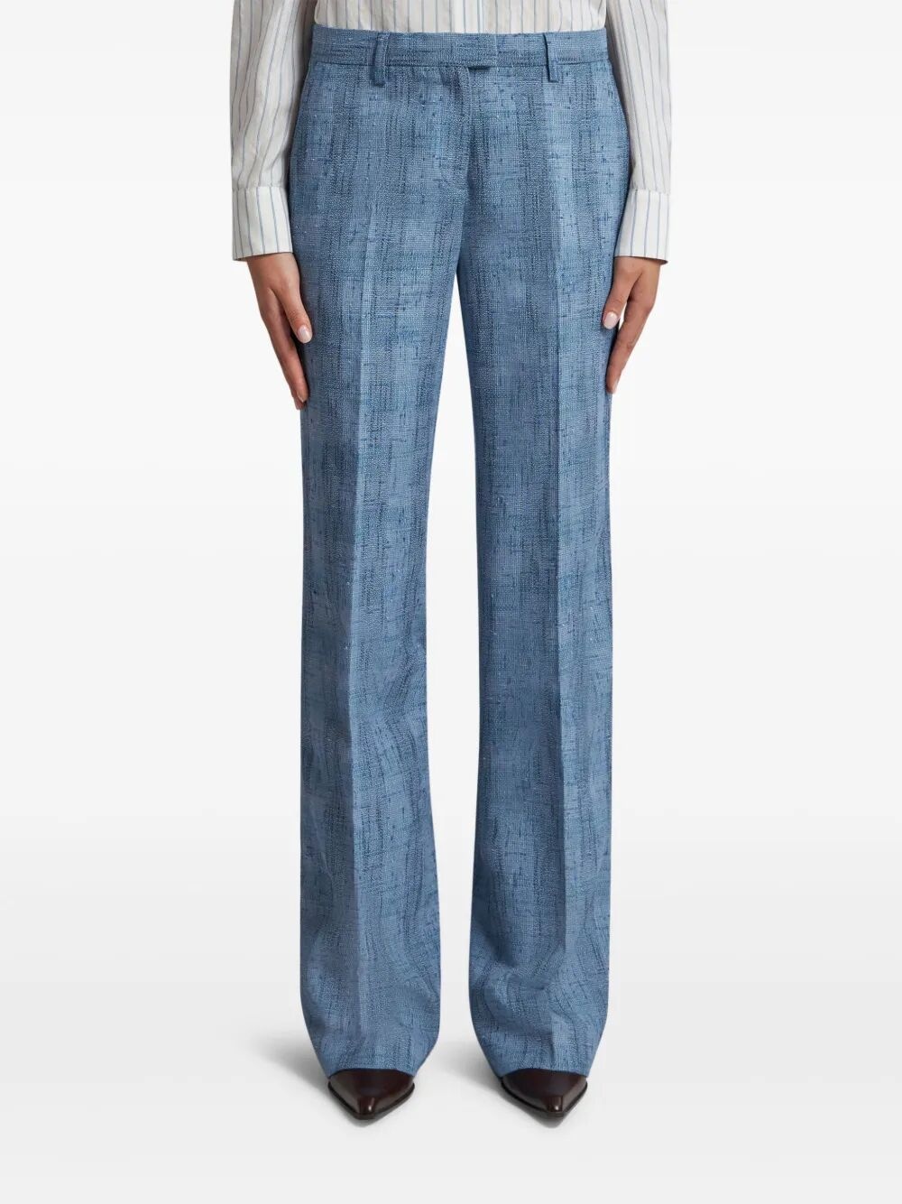 Etro Women Slubbed Check Motif Linen-Blend Trousers - 4
