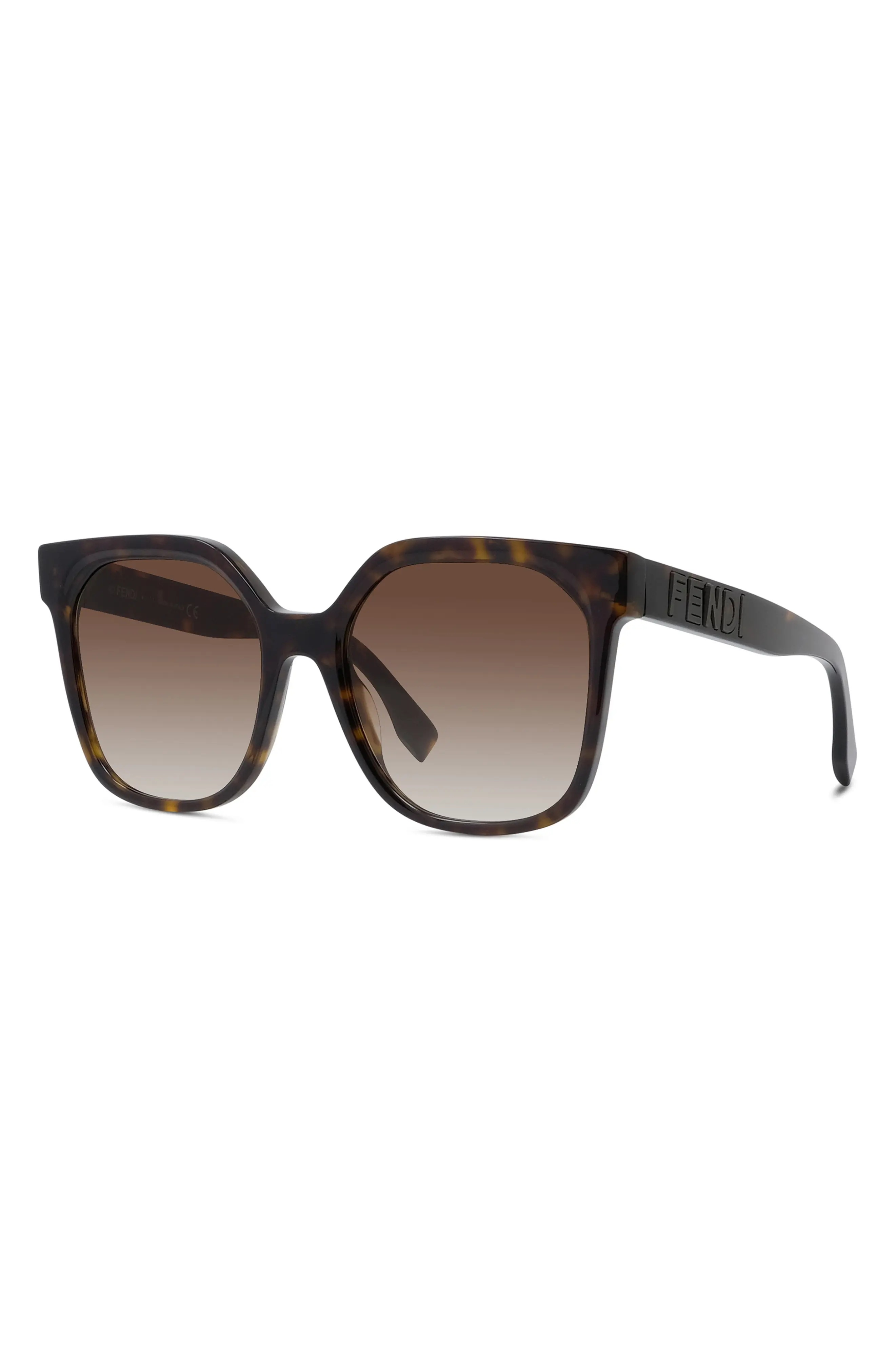 'Fendi Lettering 55mm Gradient Geometric Sunglasses in Dark Havana /Gradient Brown - 2