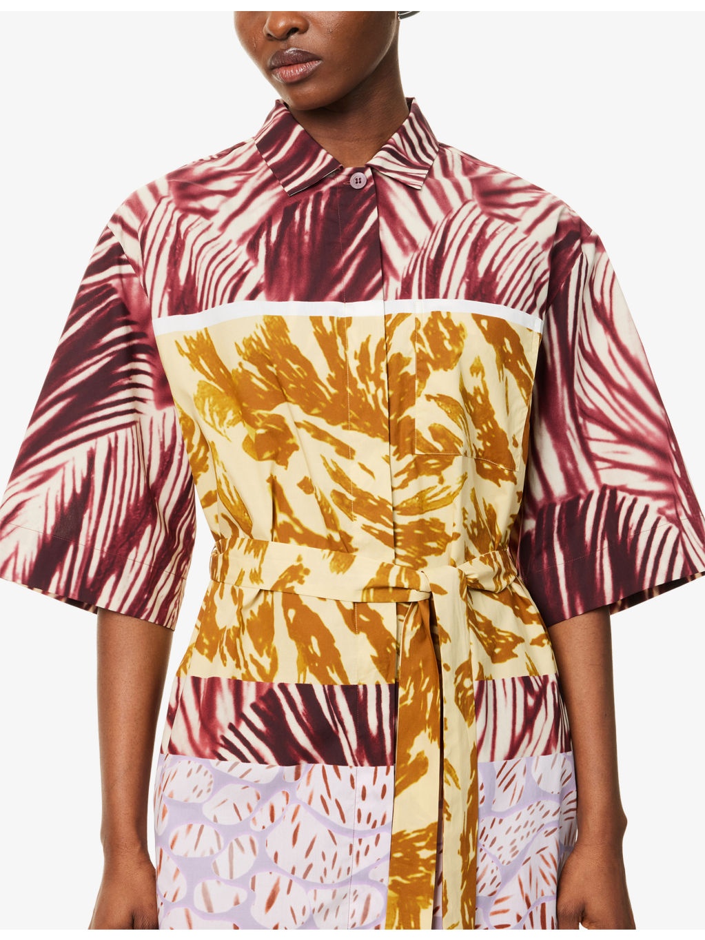 Abstract-Print Belted Cotton-Poplin Midi Dress - 5
