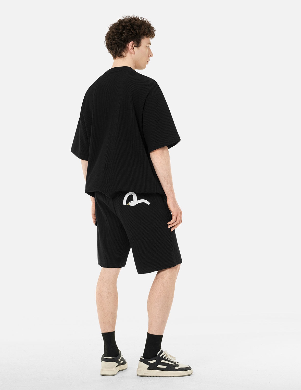Seagull and Logo Embroidery Fashion Fit Waffle Sweatshorts - 4
