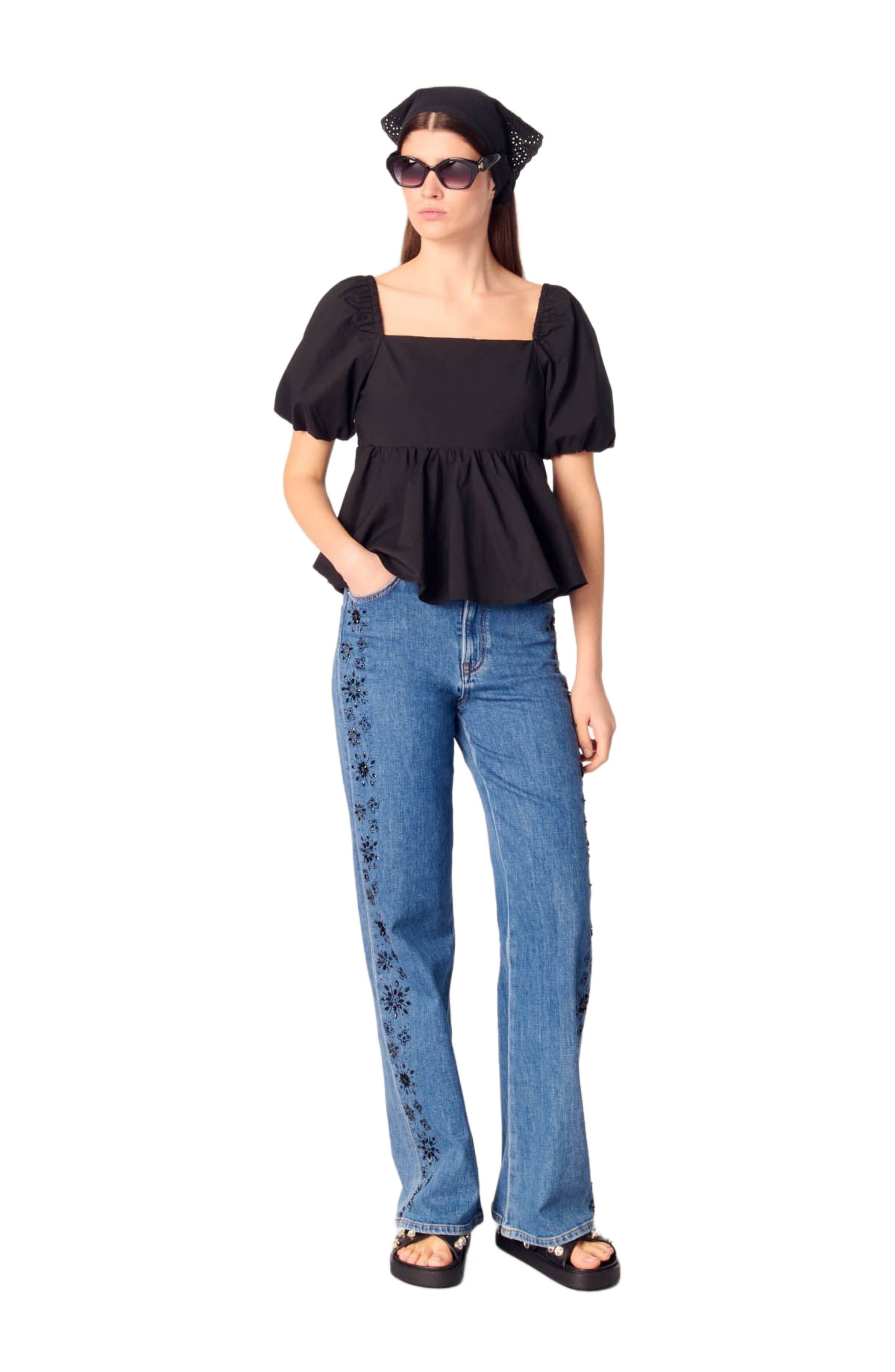 maje Embroidered jeans with rhinestones in Blue at Nordstrom - 1