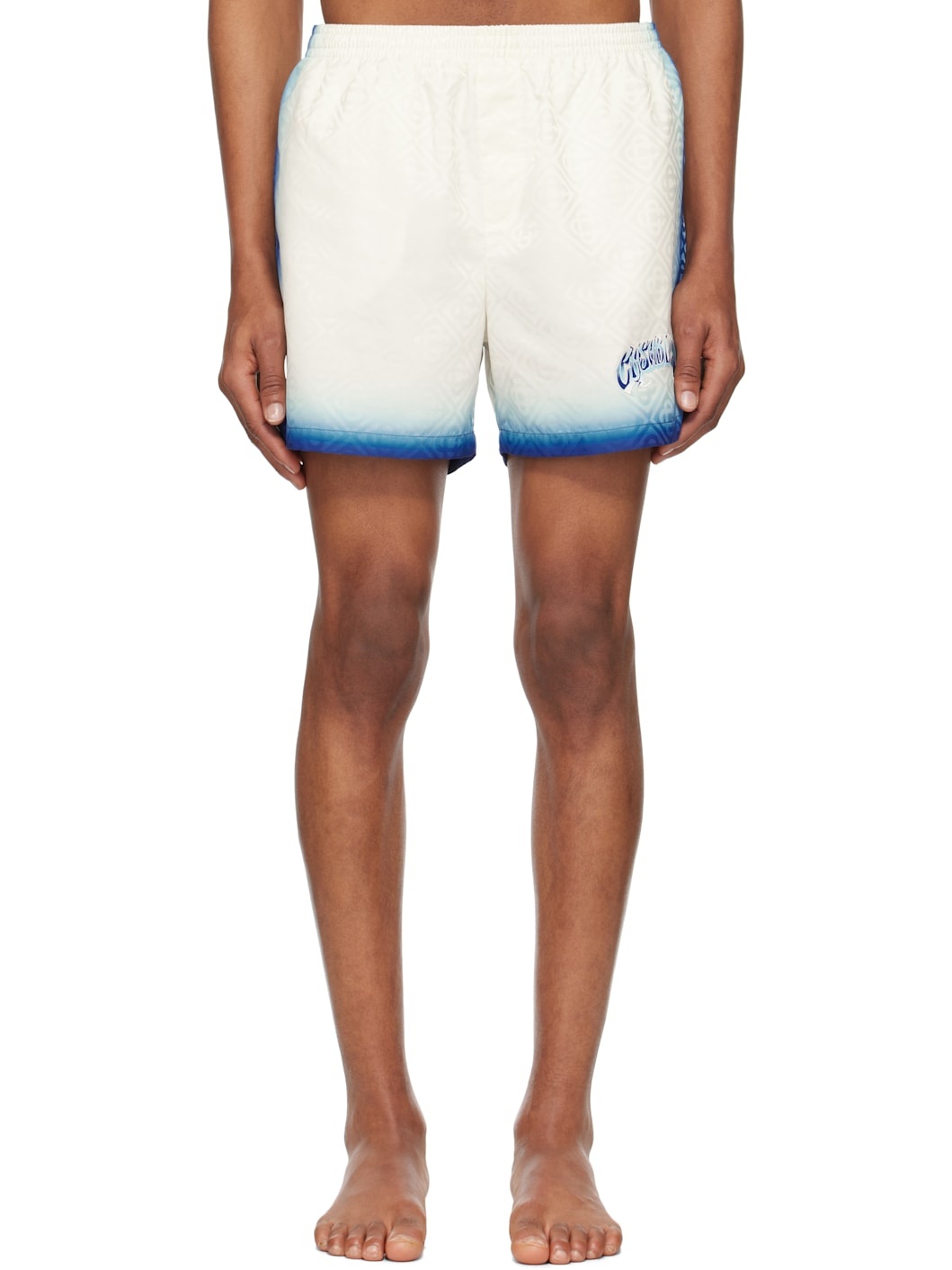 Blue & White Printed Jacquard Monogram Swim Shorts - 1