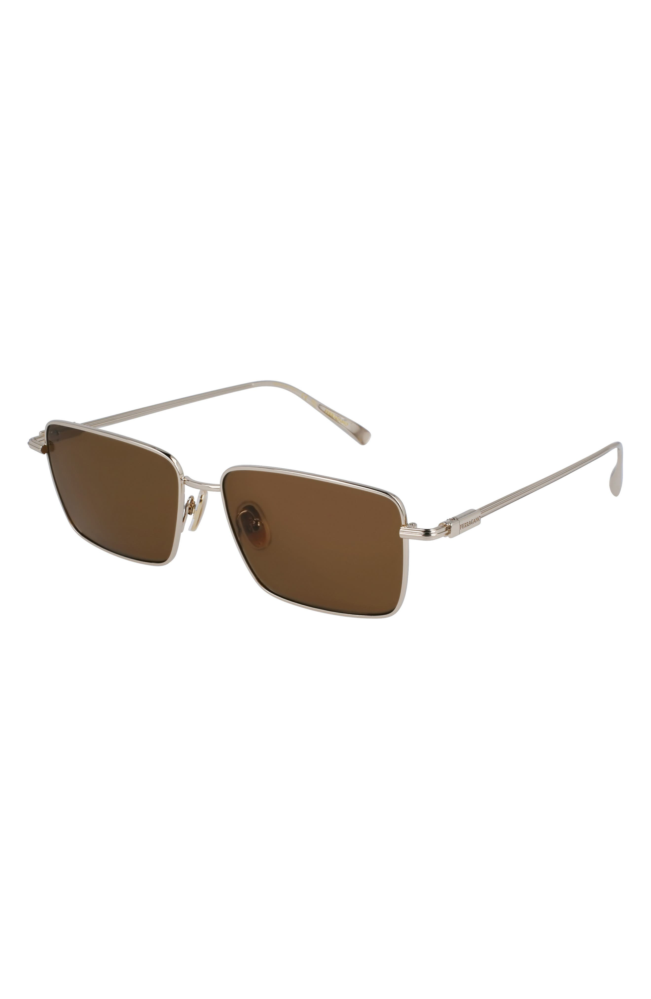 FERRAGAMO Gancini Evolution 57mm Rectangular Sunglasses in Gold/Brown at Nordstrom - 2