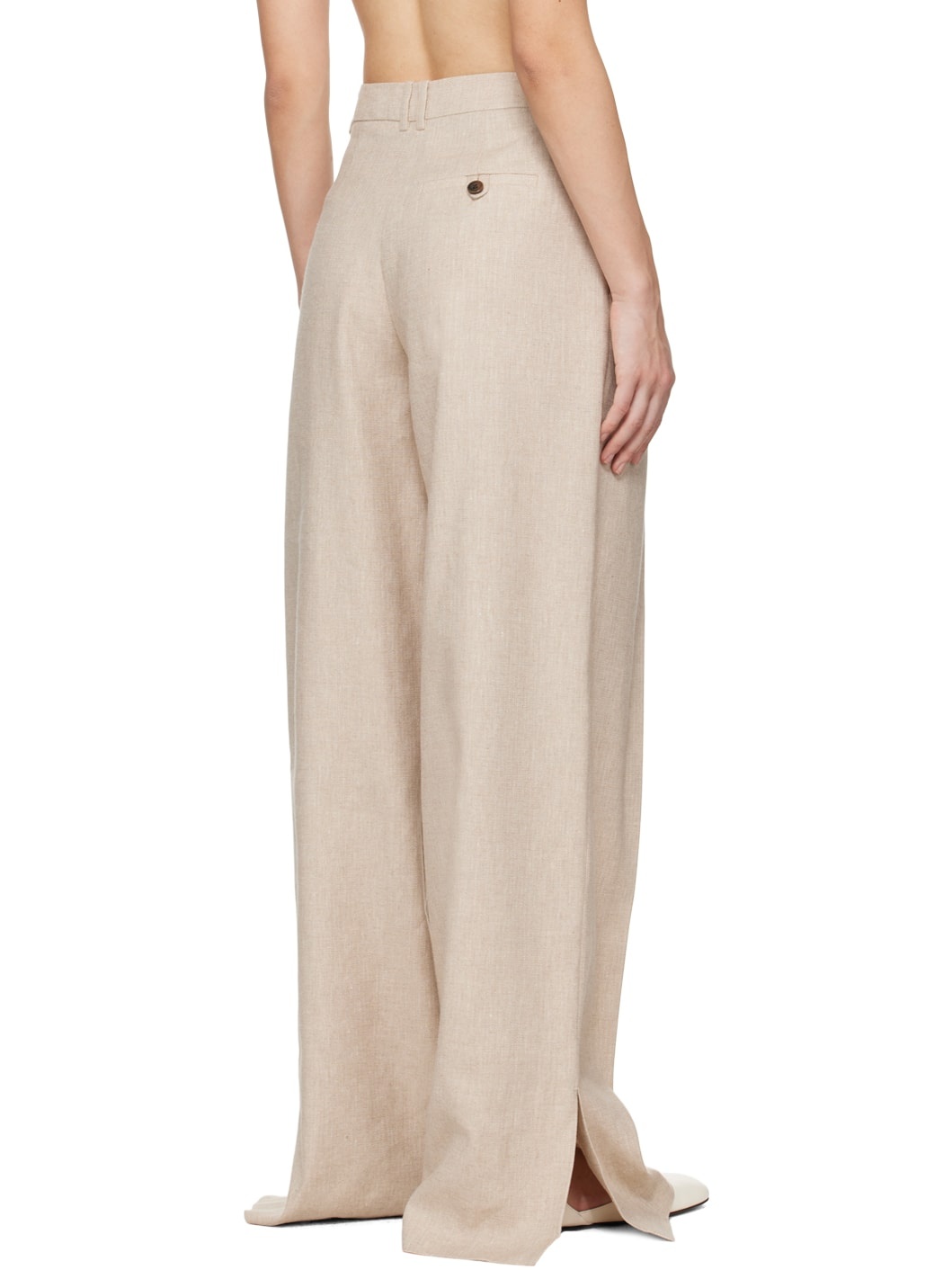 Beige Lino Trousers - 3