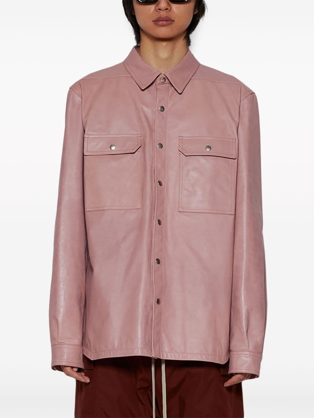 press-stud leather shirt - 3