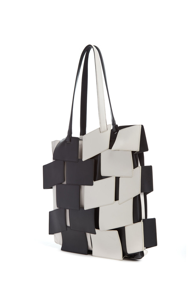 Laquered Patchwork Tote Bag in Black & Ivory Leather 3
