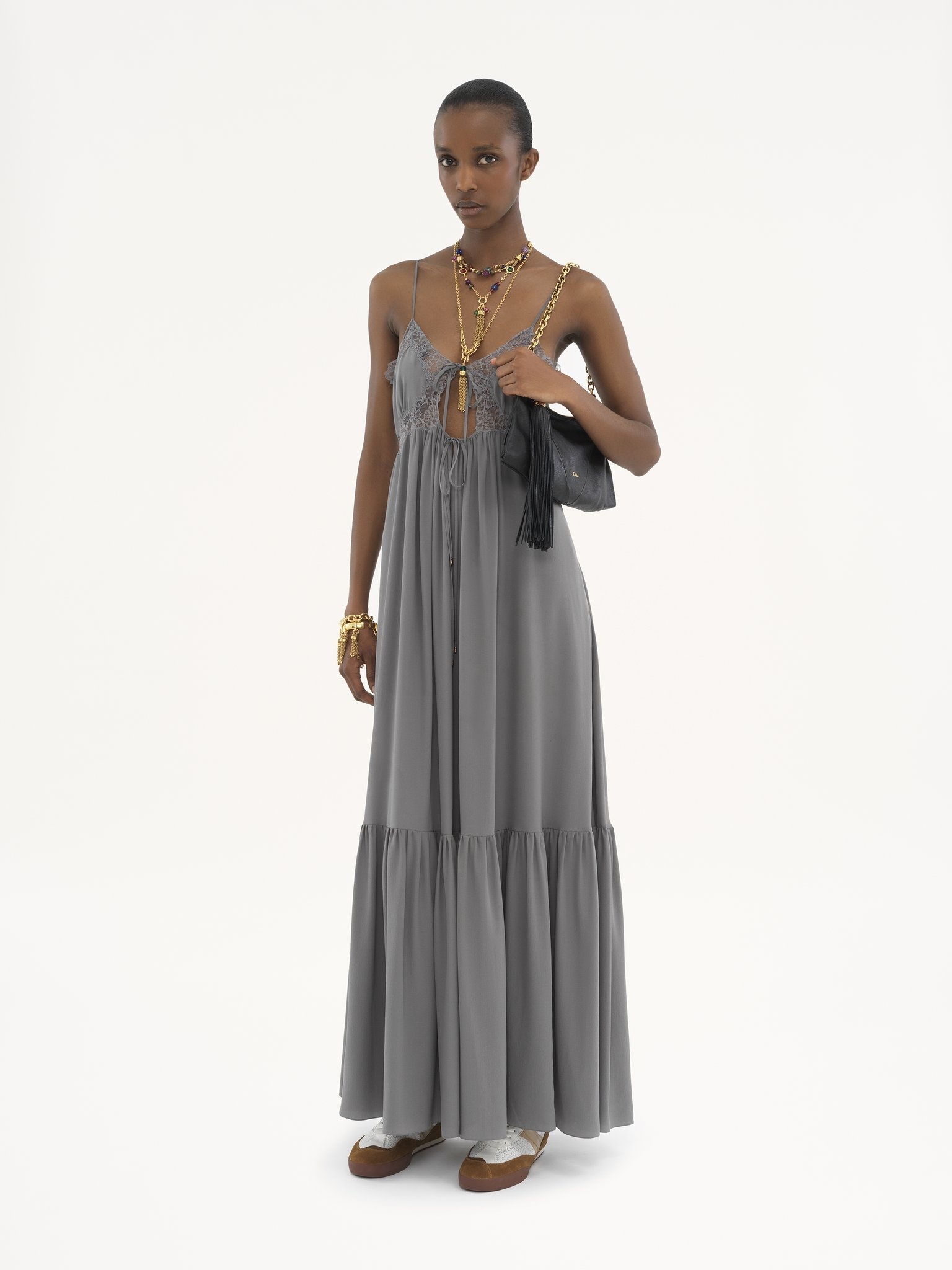 SLEEVELESS LONG DRESS IN SILK CRÊPE DE CHINE - 3