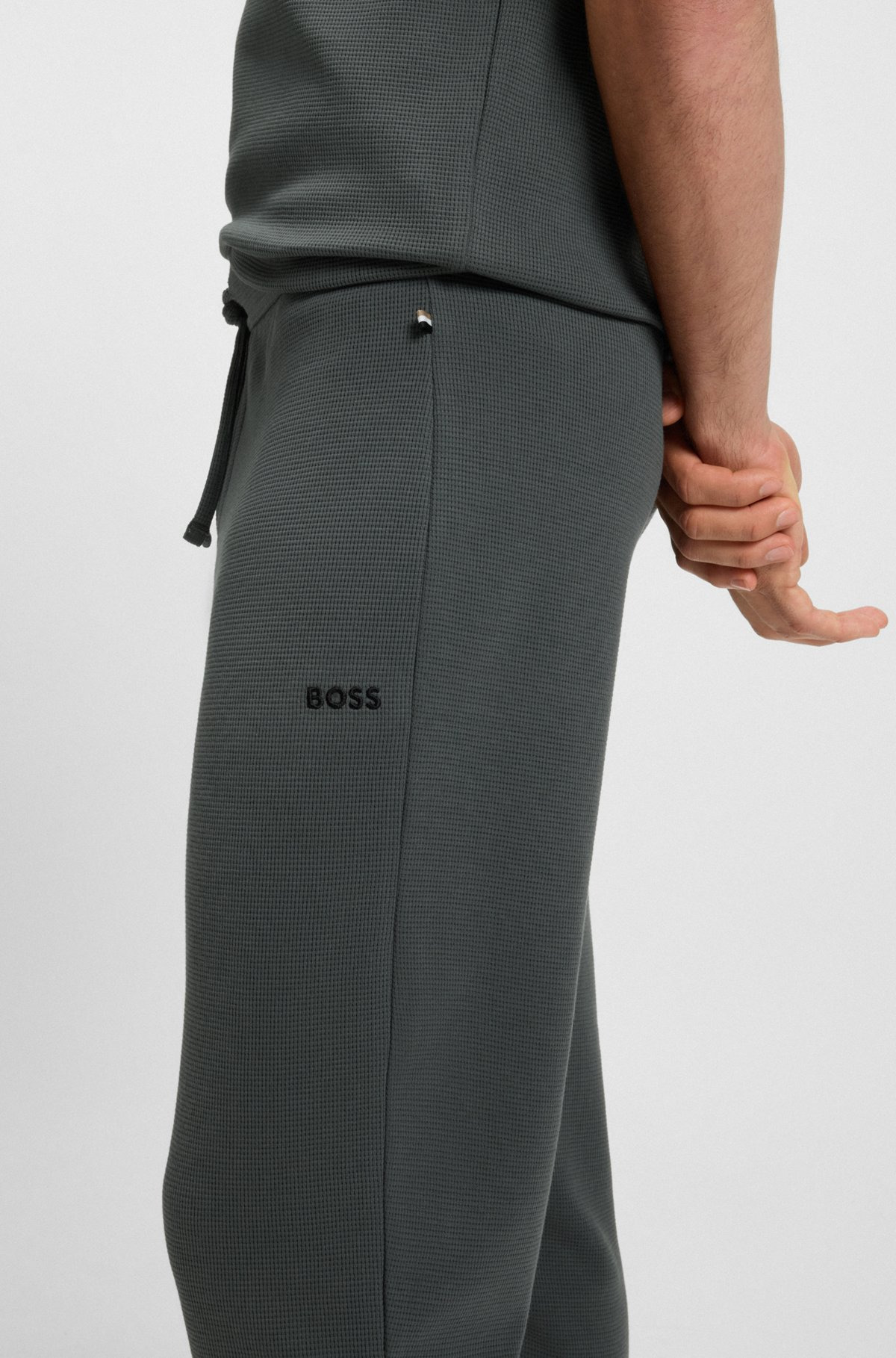 WAFFLE-STRUCTURE PYJAMA BOTTOMS IN A COTTON BLEND - 5