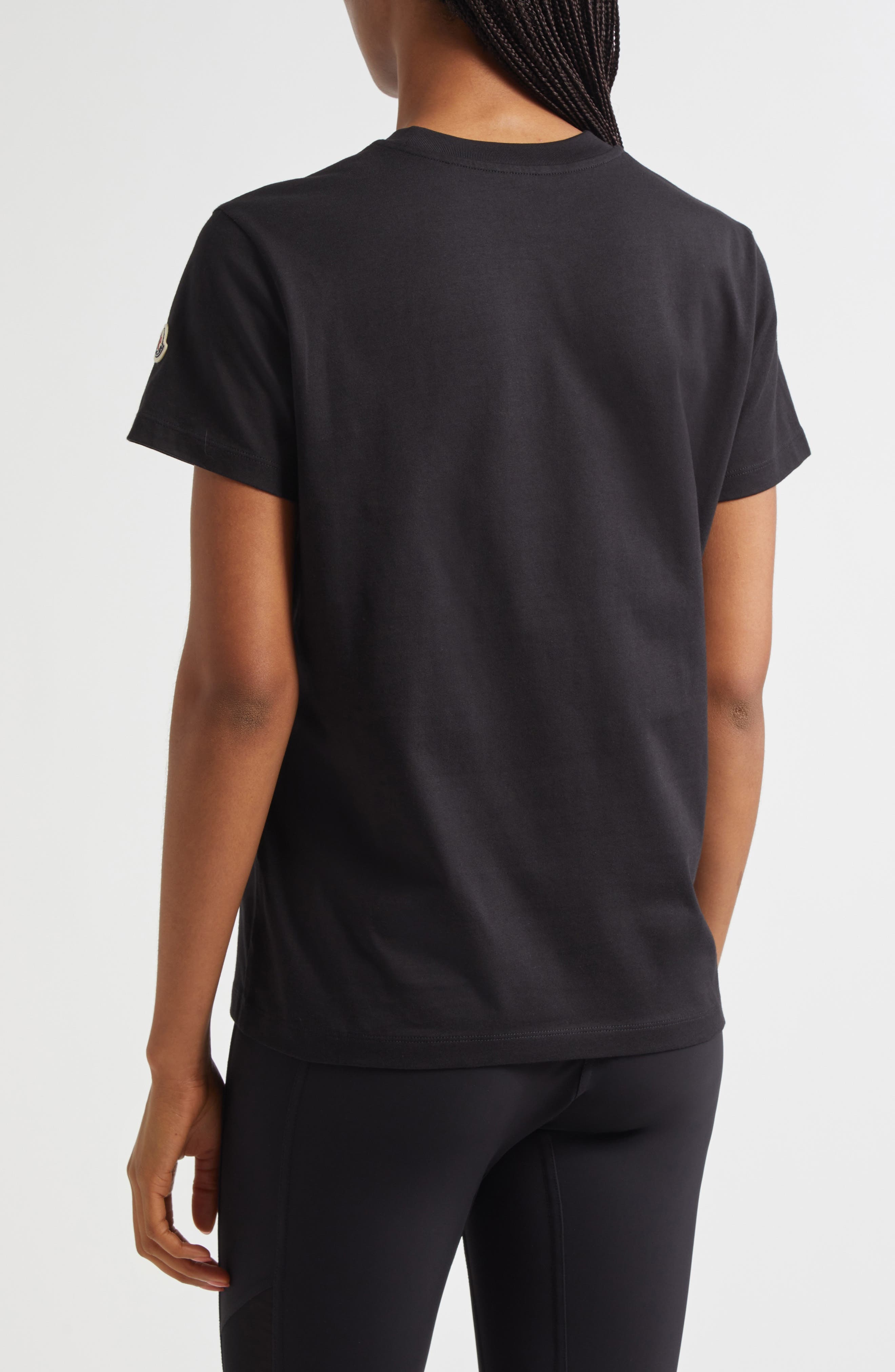 Moncler Logo Embroidered Cotton T-Shirt in Black at Nordstrom - 2