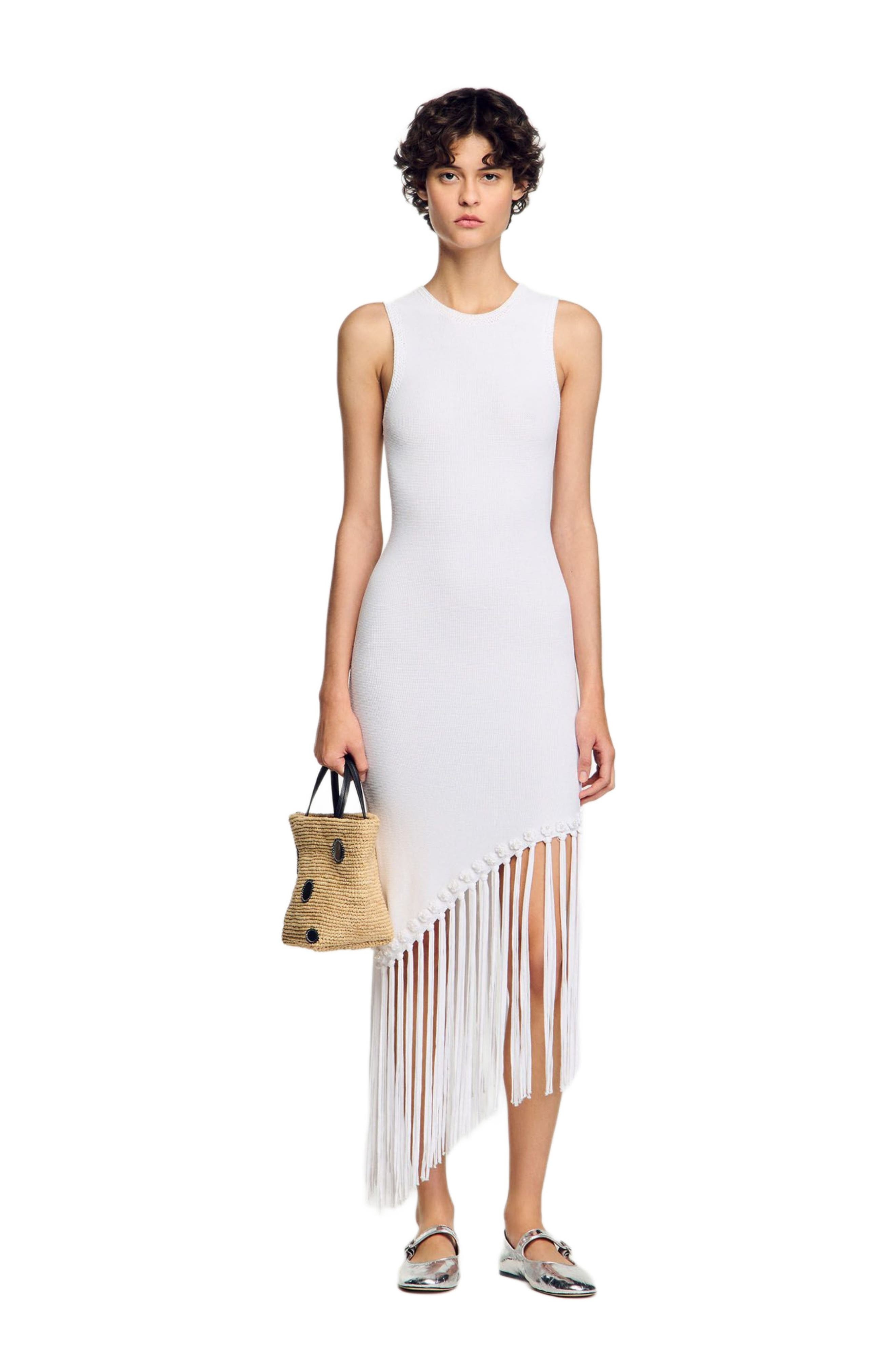 SANDRO Fringed crochet maxi dress in White at Nordstrom - 6