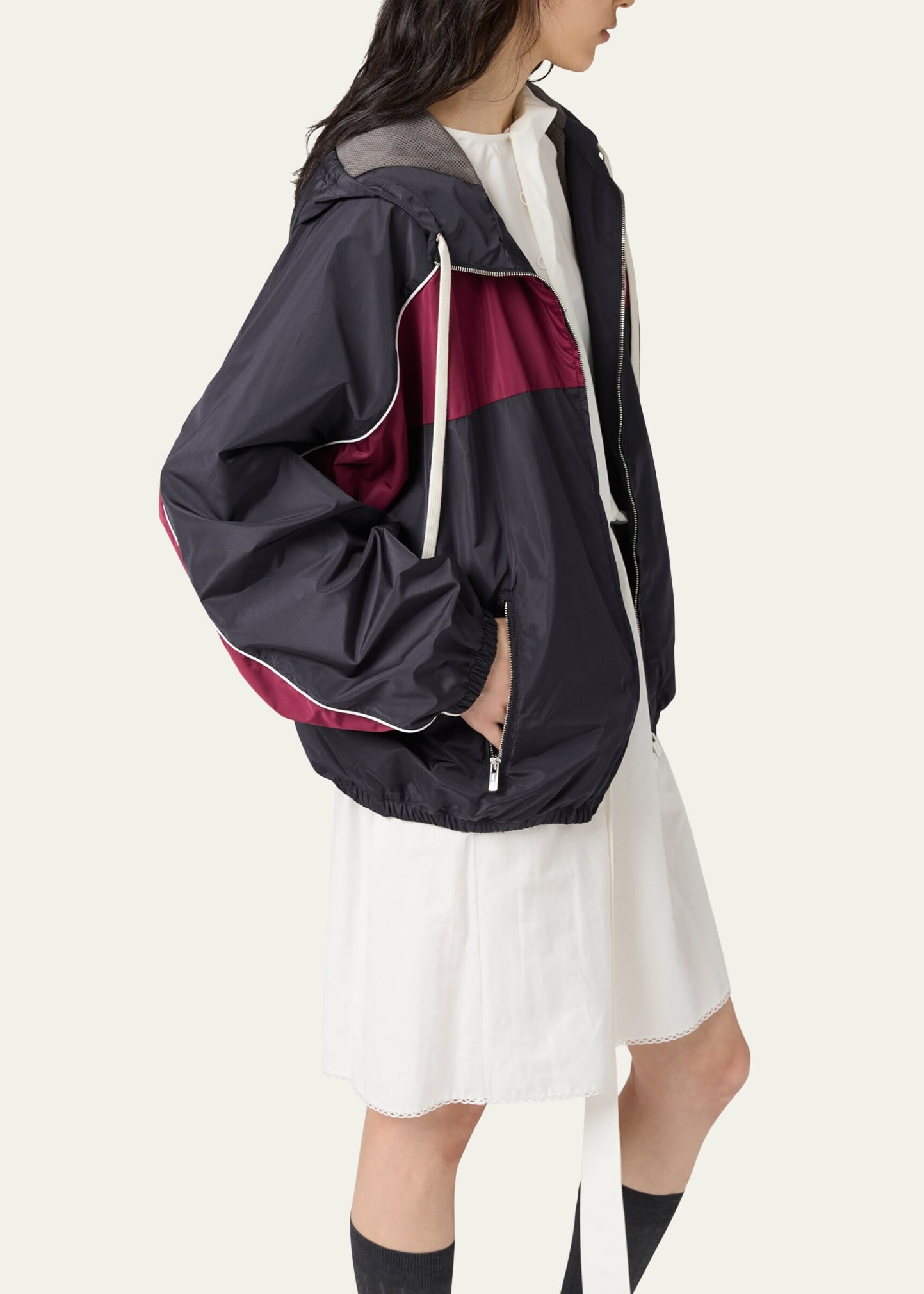 Long Sleeve Bomber Jacket With Hoodie - 4