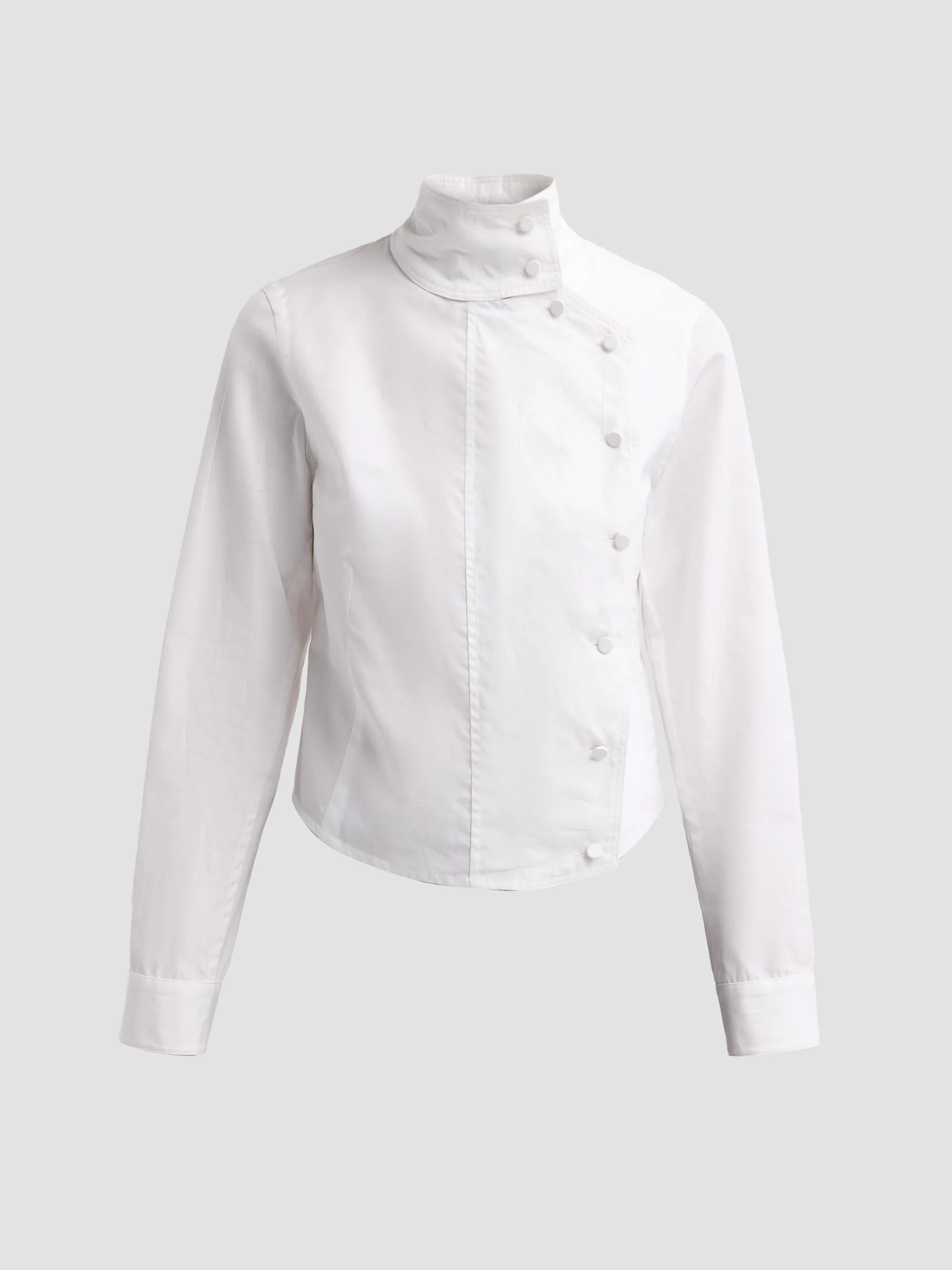 Women's Asymmetrical Front Cotton Shirt - White - 1