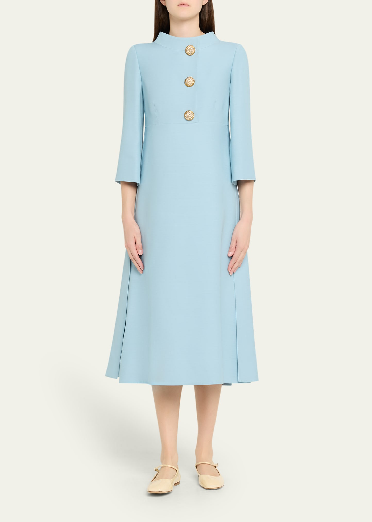 Strass Button High-Neck Crepe Midi Dress - 2