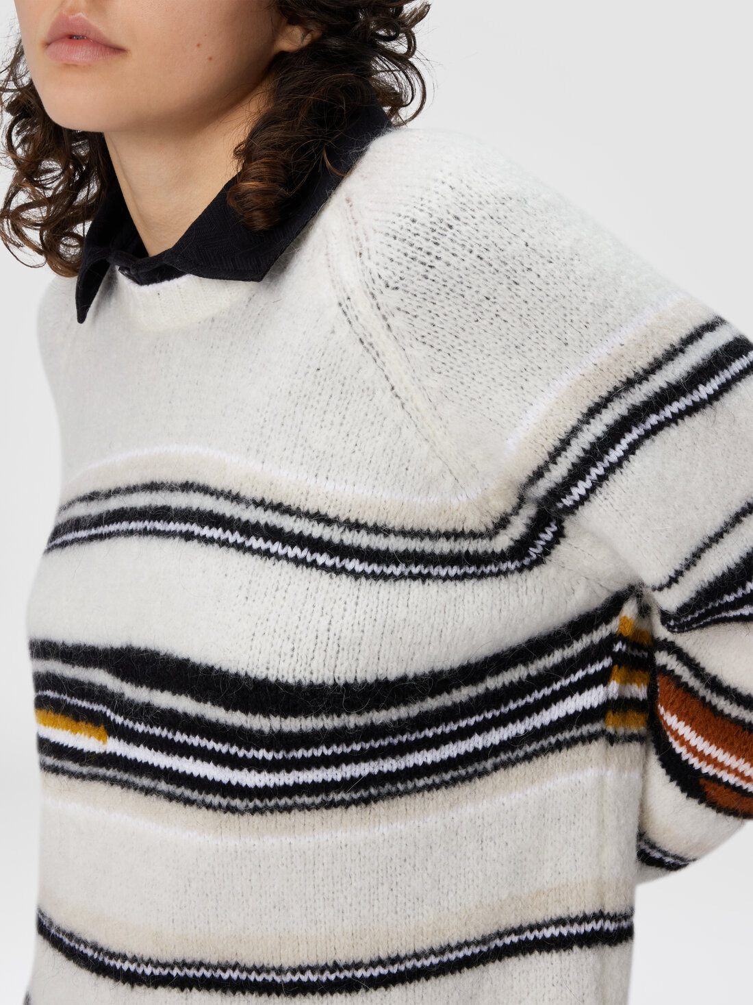 Crew Neck Striped Sweater in Wool, Mohair and Alpaca - 4