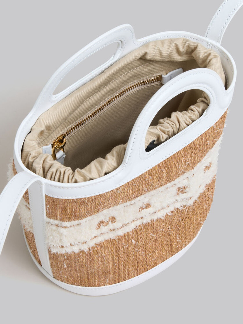 WHITE LEATHER TROPICALIA SMALL BUCKET BAG WITH TUFTED LOGO 4