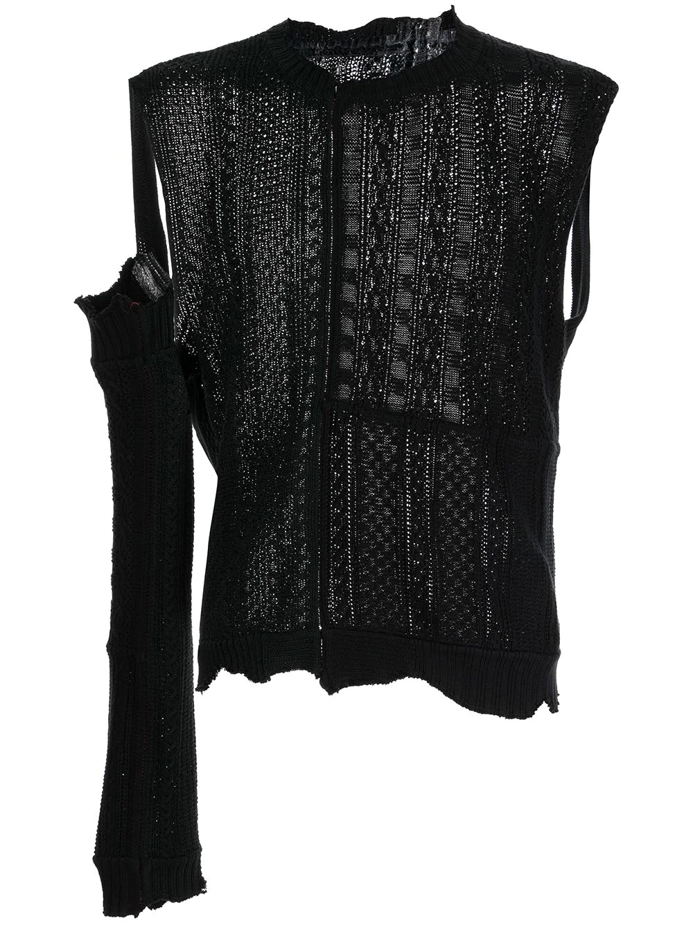 asymmetric-sleeve knitted-panel top - 1