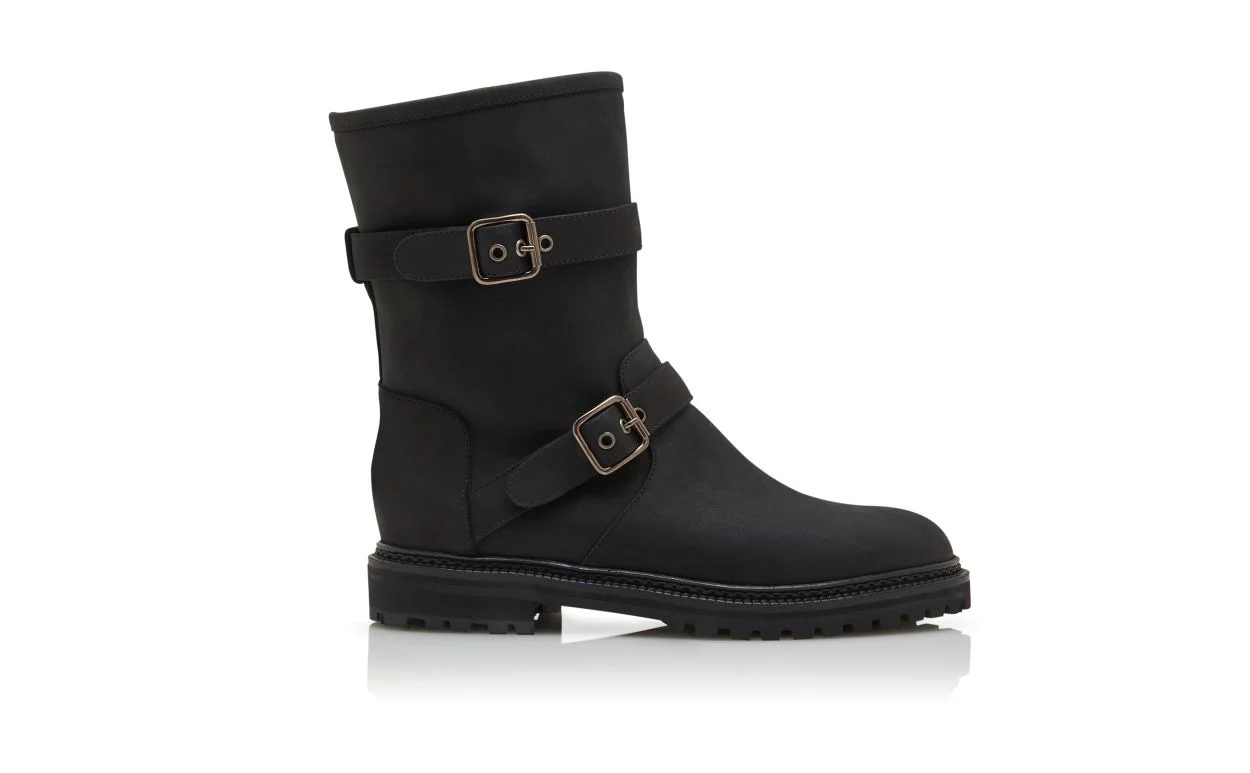 Black Nubuck Dual Buckle Ankle Boots - 1