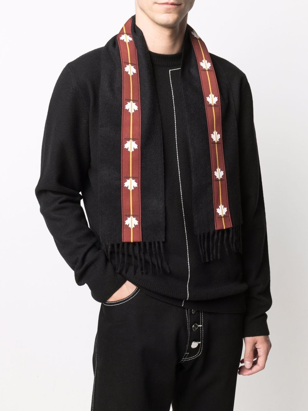 logo-tape fringed scarf - 2