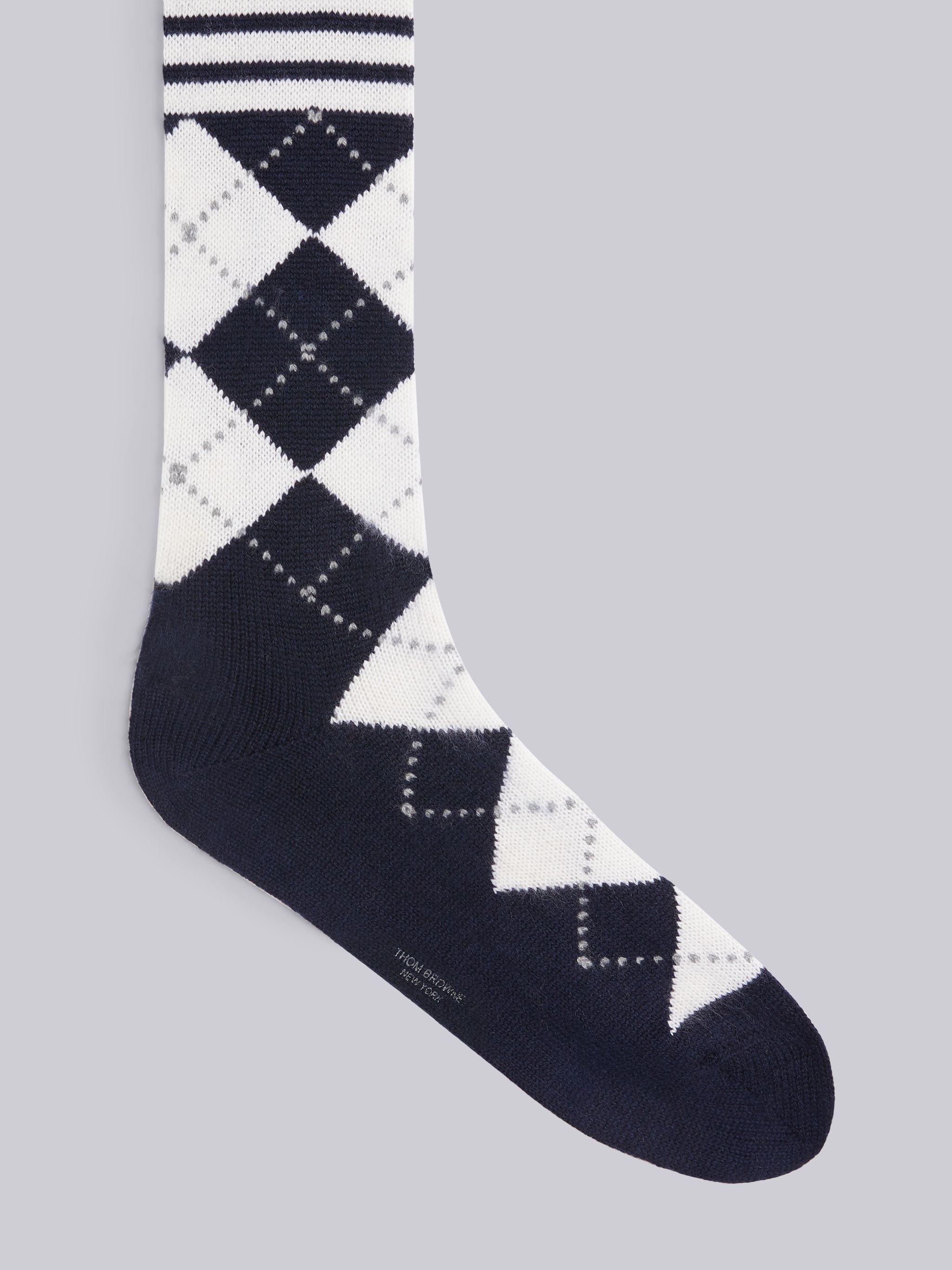 Navy Cashmere Argyle Intarsia Over the Calf 4-Bar Socks - 2