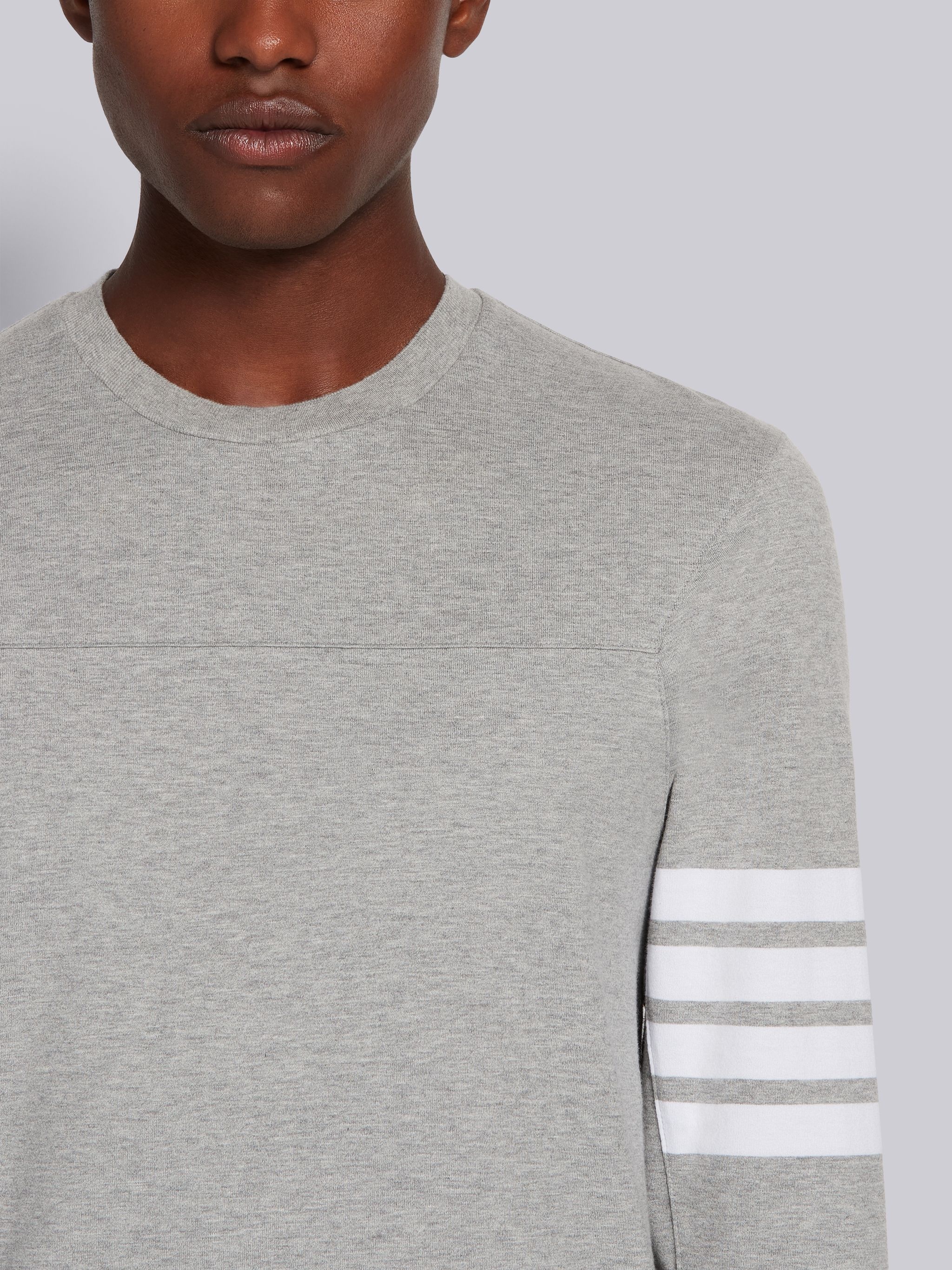 Light Grey Cotton Jersey 4-Bar Long Sleeve Yoke Seam Tee - 5