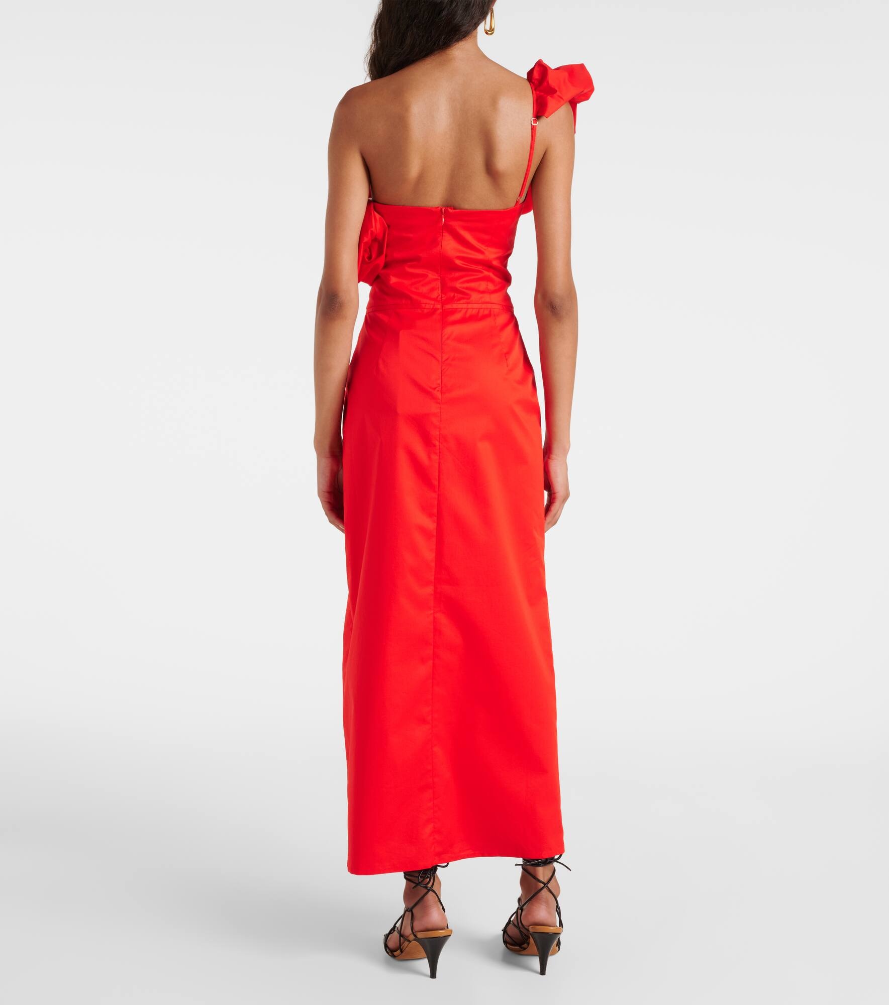 Ruffled one-shoulder poplin gown - 3