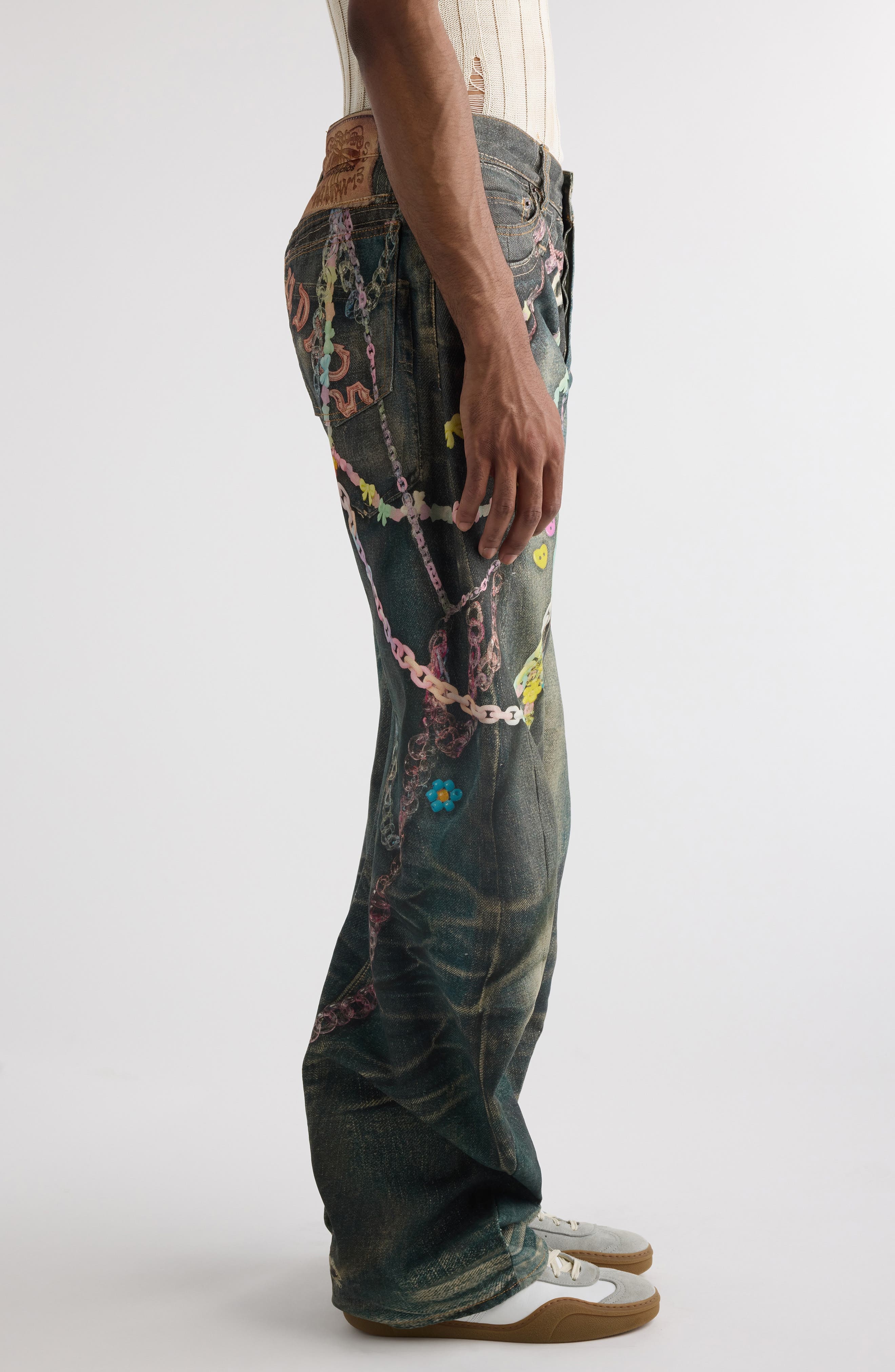 Acne Studios Trompe L'Oeil Baggy Wide Leg Cotton Canvas Pants in Mid Blue at Nordstrom - 4