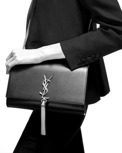 SAINT LAURENT kate medium tassel chain bag in crocodile-embossed shiny leather outlook