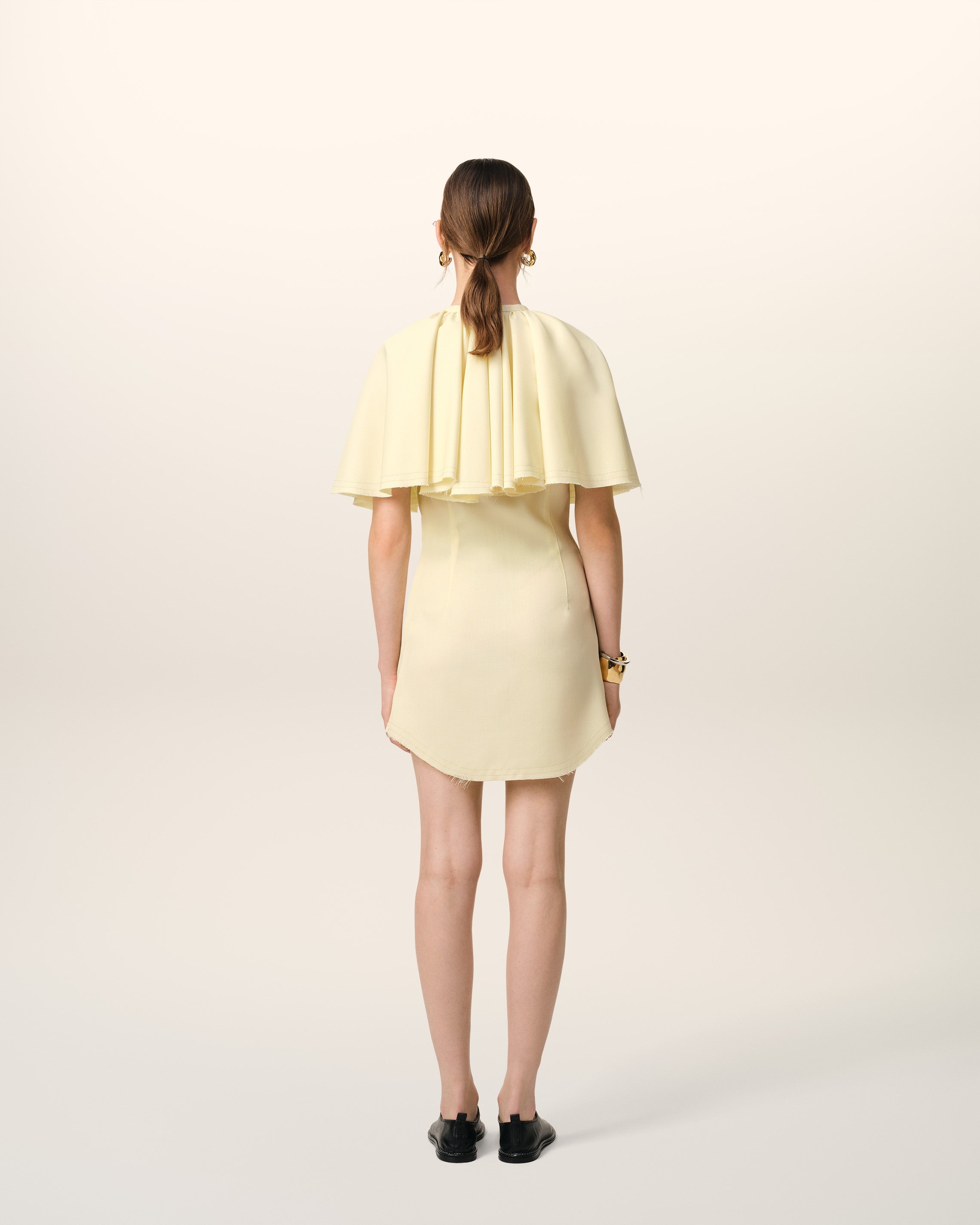 YELLOW WOOL SHIRT DRESS WITH RUFF - 5